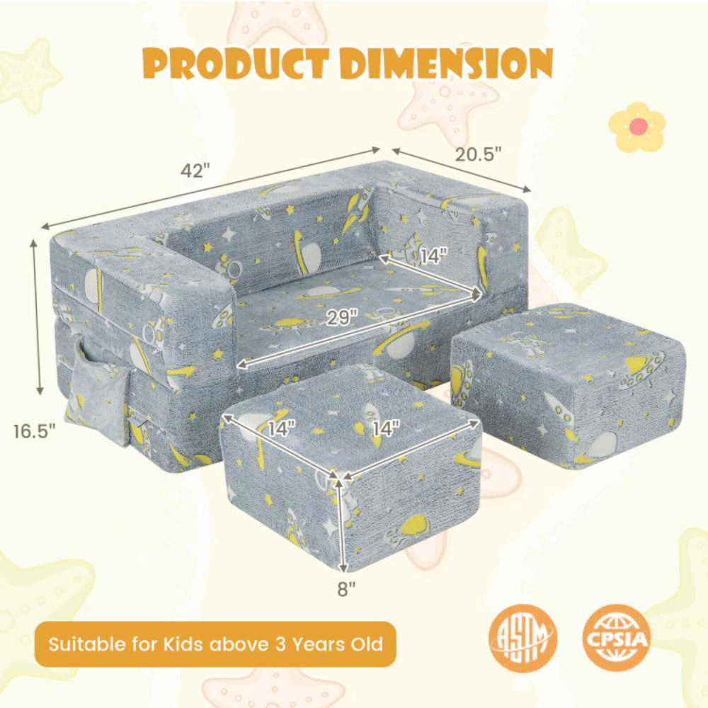 Hivvago Kids Play Sofa With Ottoman And Removable & Machine Washable Cover-Gray
