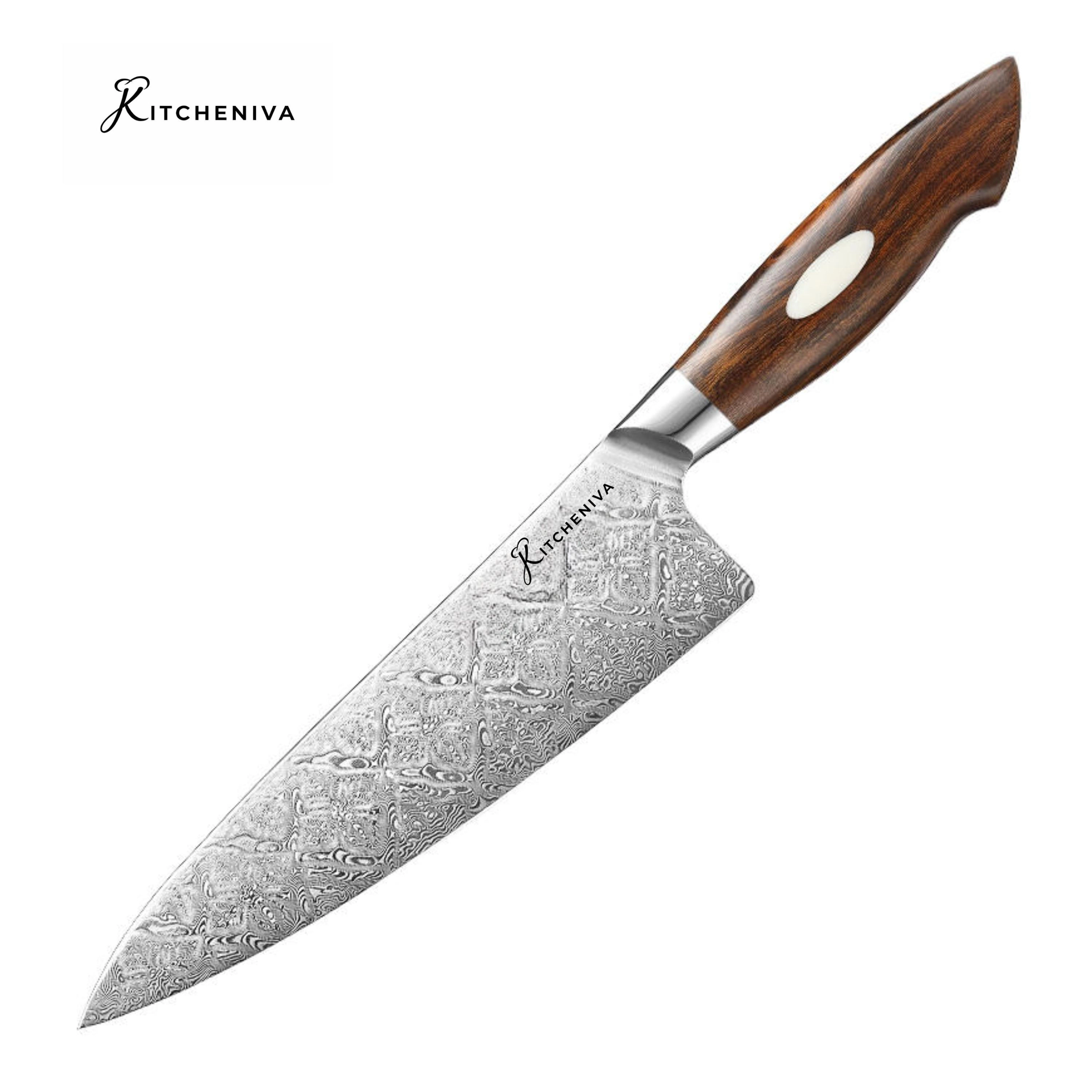 Kitcheniva 8-Inch Dual Core Damascus Steel Chefs Knife With Iron Wood Handle