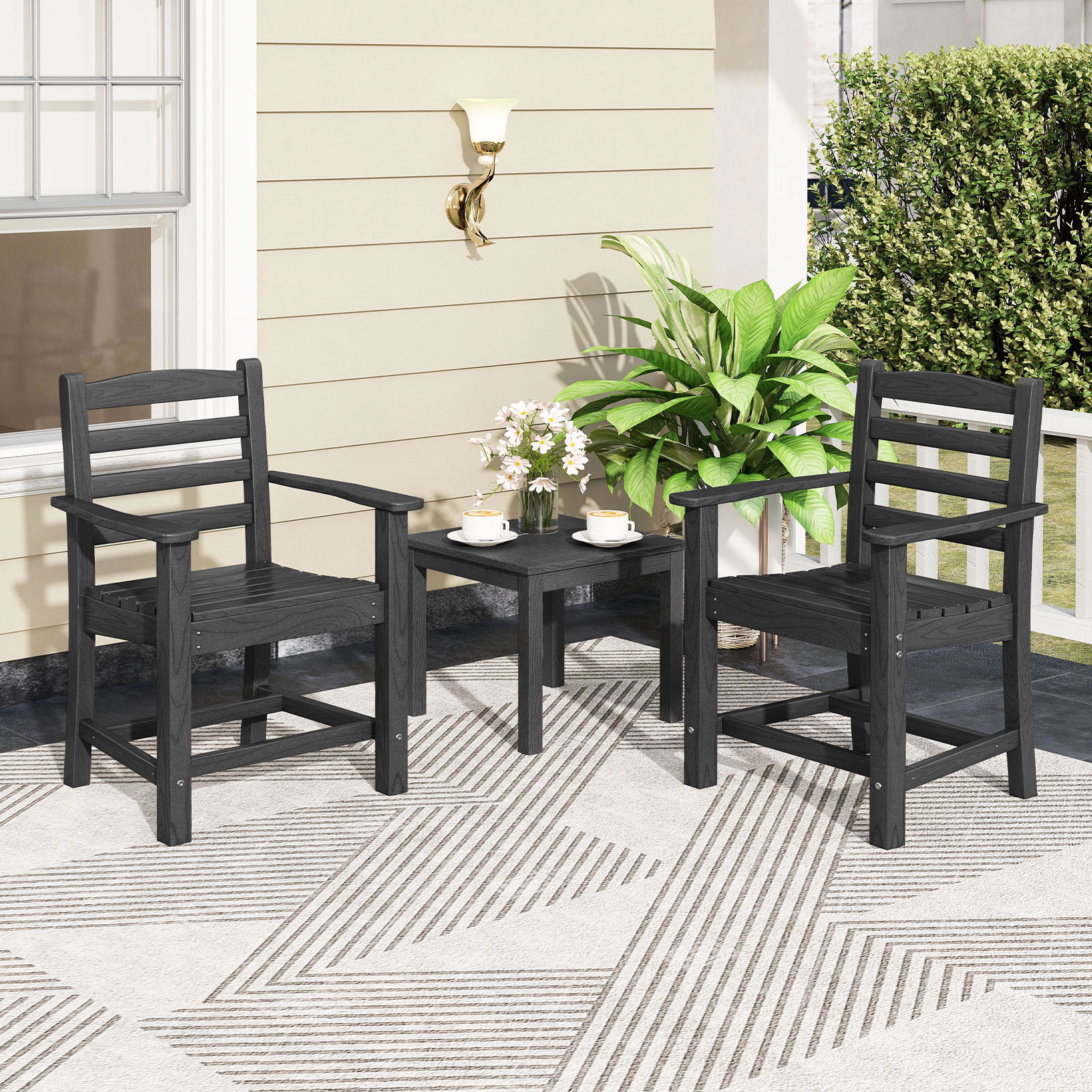 LJG HDPE All Weather Patio Dining Chairs Set of 2 with Wide Armrests