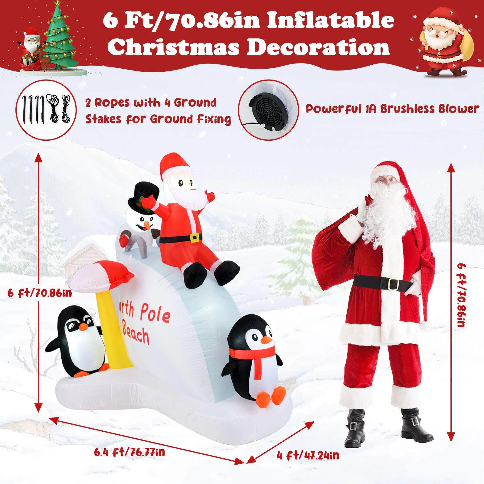 SlickBlue 6FT Christmas Inflatable Polar Slide with LED Lights