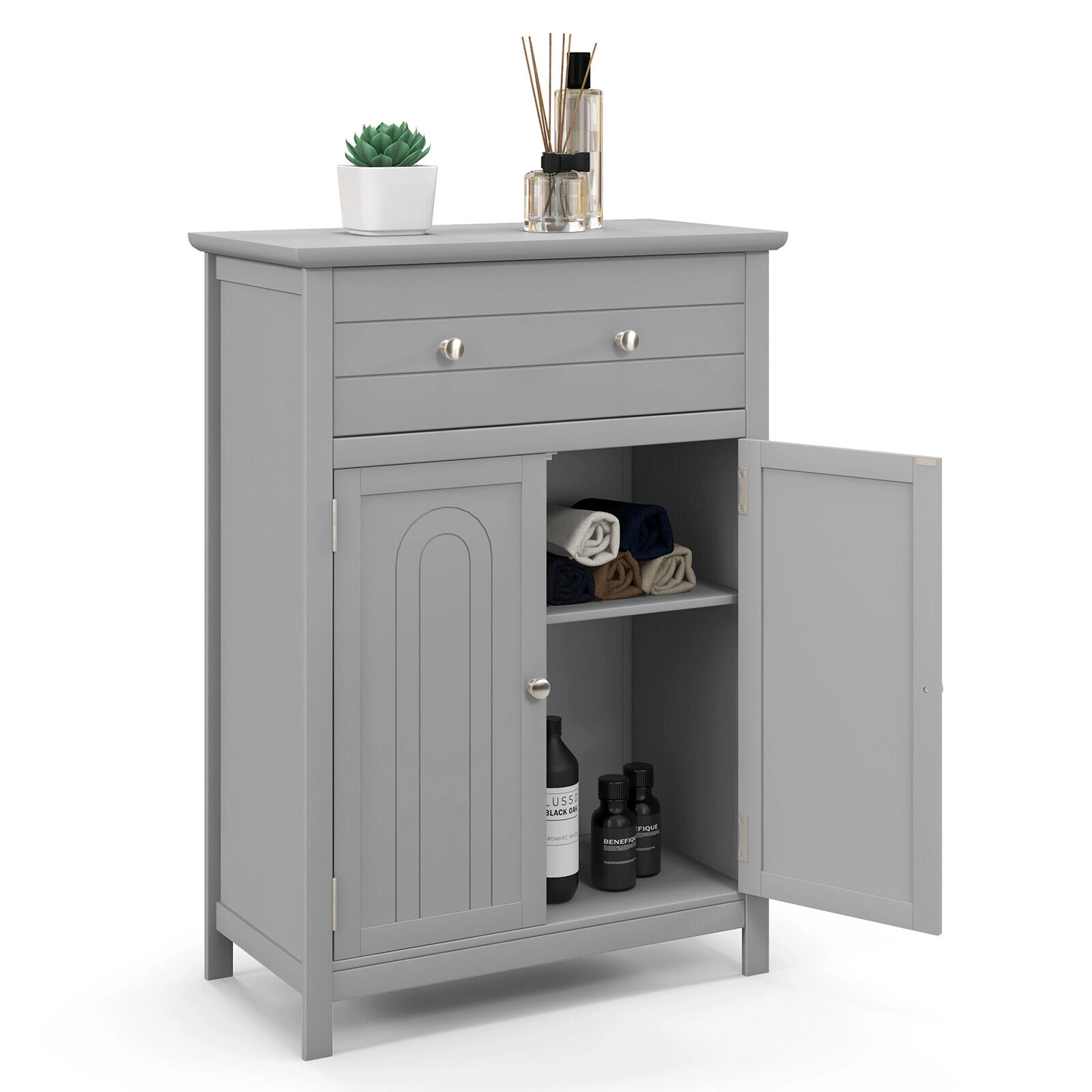 Glintex Wooden Bathroom Cabinet with 110-Lb Top Large Drawer and 2 Doors