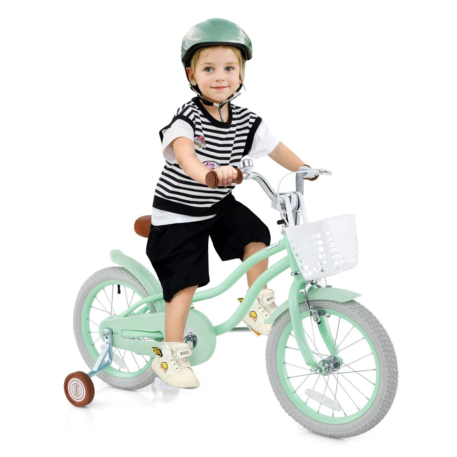 SUGIFT 16-Inch Kids Bicycle with Adjustable Seat, Basket, Training Wheels 99-lb Seat Capacity Ages 4-7 Mint Green