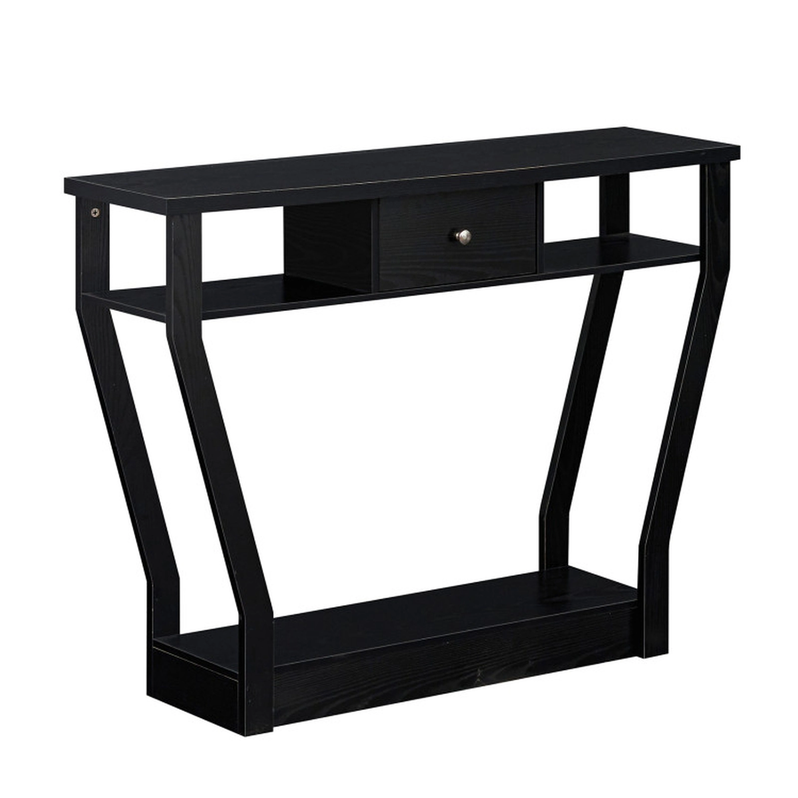 SUGIFT 3-Tier Curved Legs Storage Drawer Open Shelf Hall Console Table 43-in x 12-in x 32-in 66-lb Capacity Black