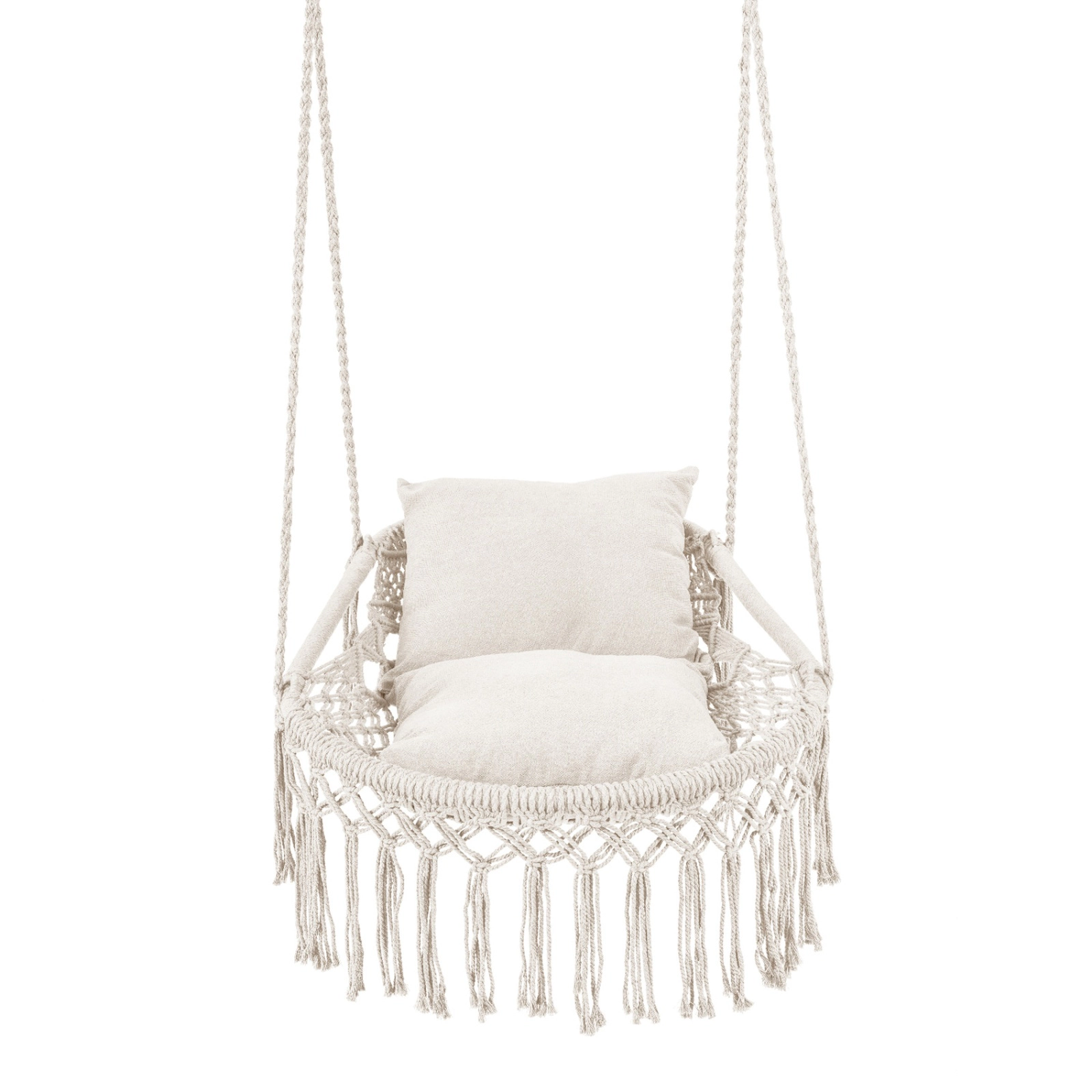 SUGIFT Macrame Swing Chair Beige Hammock Chair with 2 Removable Cushions