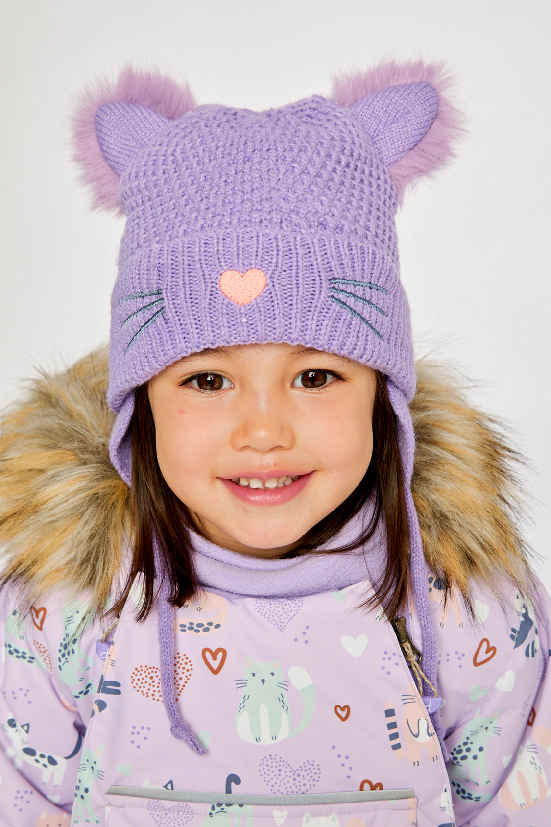 Deux par Girls Cat Face Winter Knit Hat with Ears