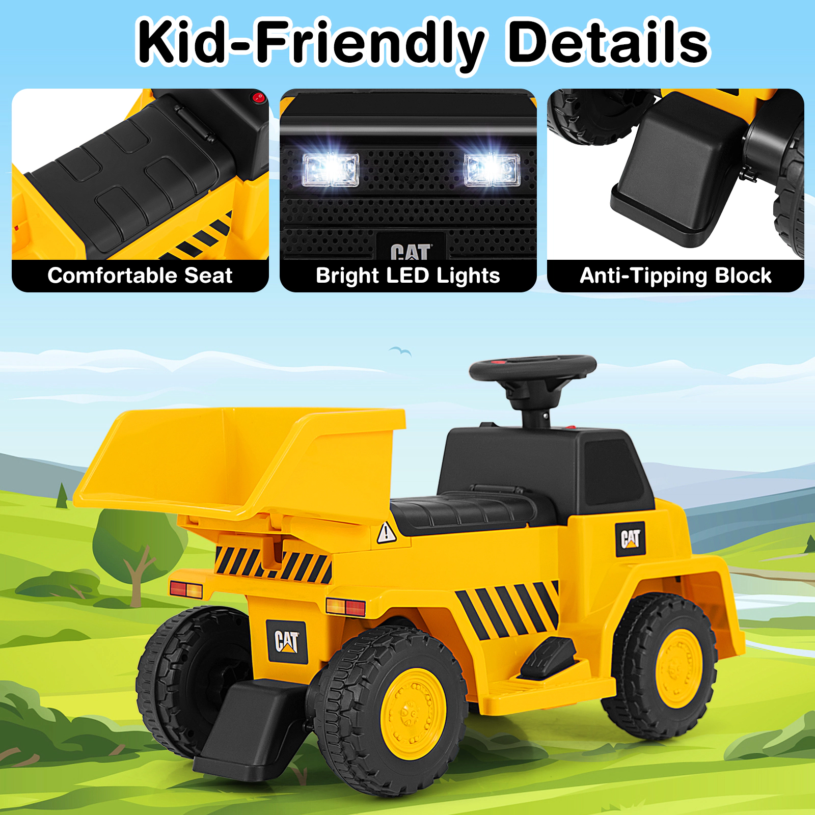 Hivvago 6V Electric Licensed Caterpillar Construction Vehicle with One-Button Start-Yellow