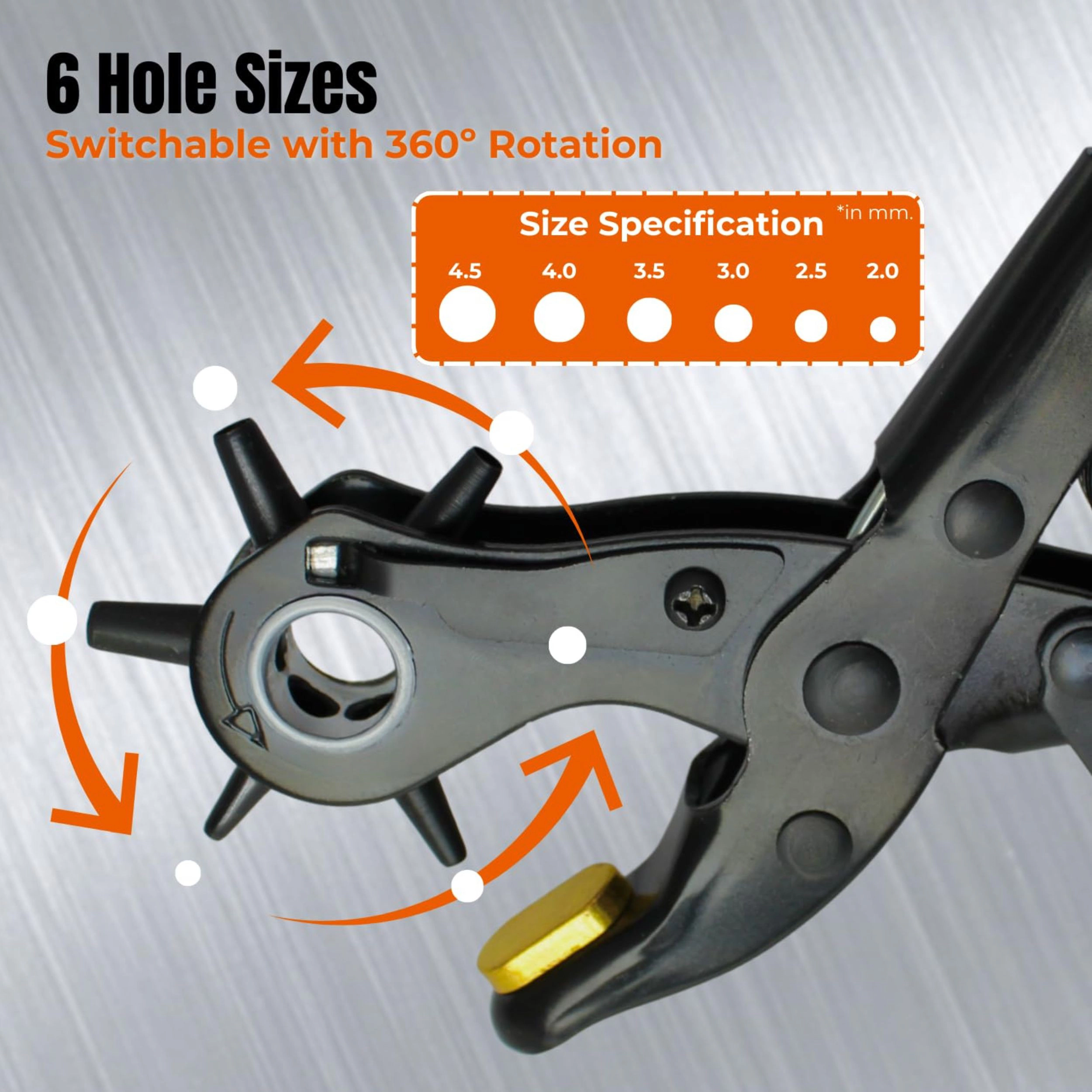 Stock Preferred Heavy Duty Revolving Hole Punch Pliers Kit with 6 Sizes Steel Ruler and File