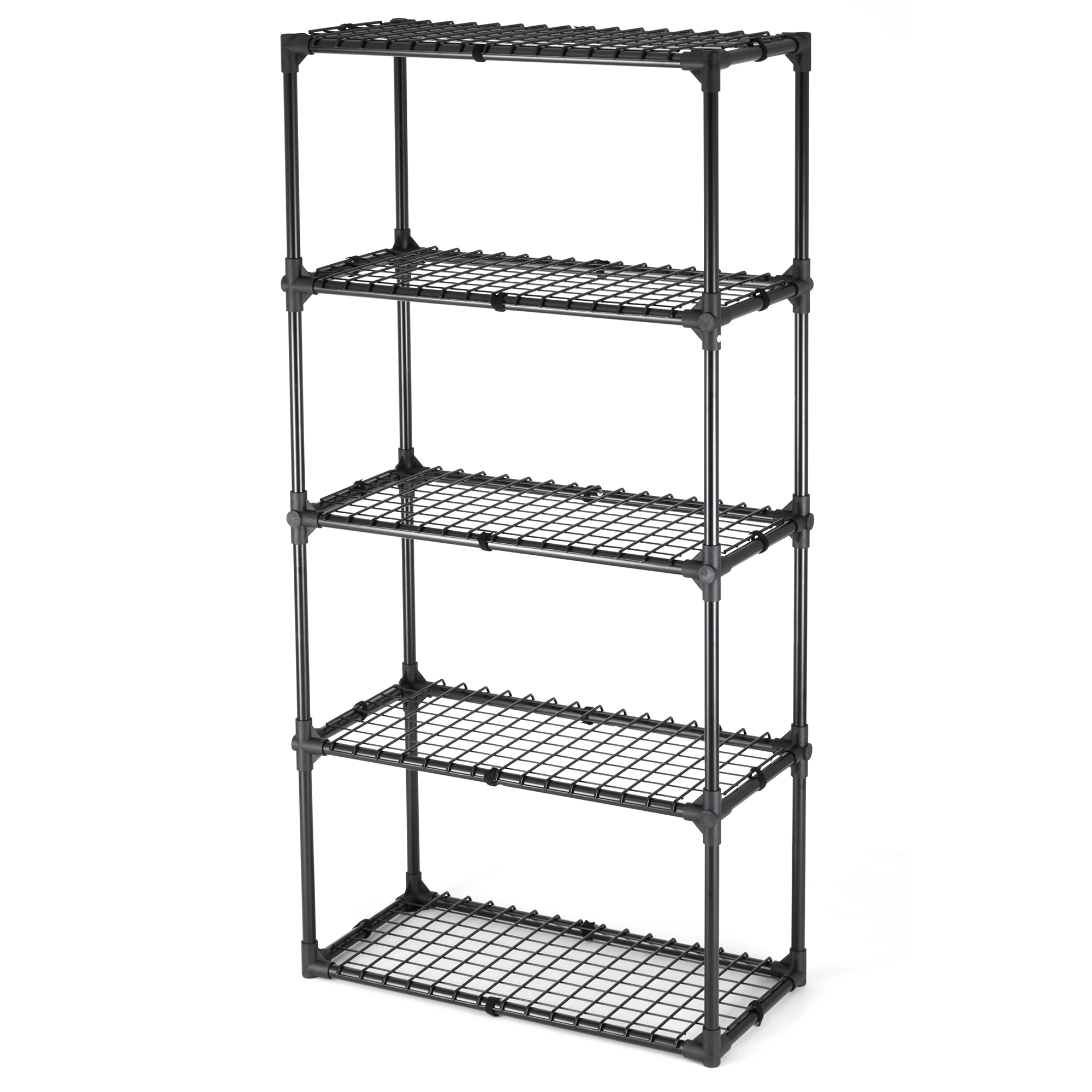 Flynama Black Steel Utility Shelving Unit Compact Storage Rack For Home Office Organization 29 Inch Depth 45 Inch Height