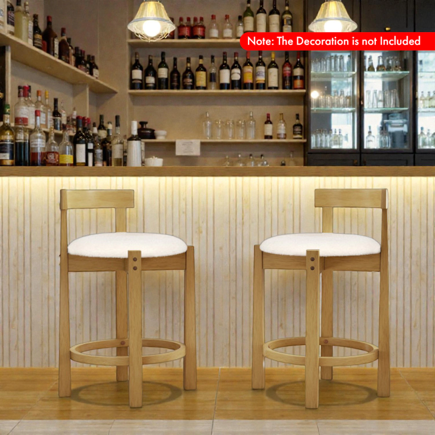 Hivvago 24-Inch Teddy Velvet Counter Stools with Backrest and Built-In Footrest