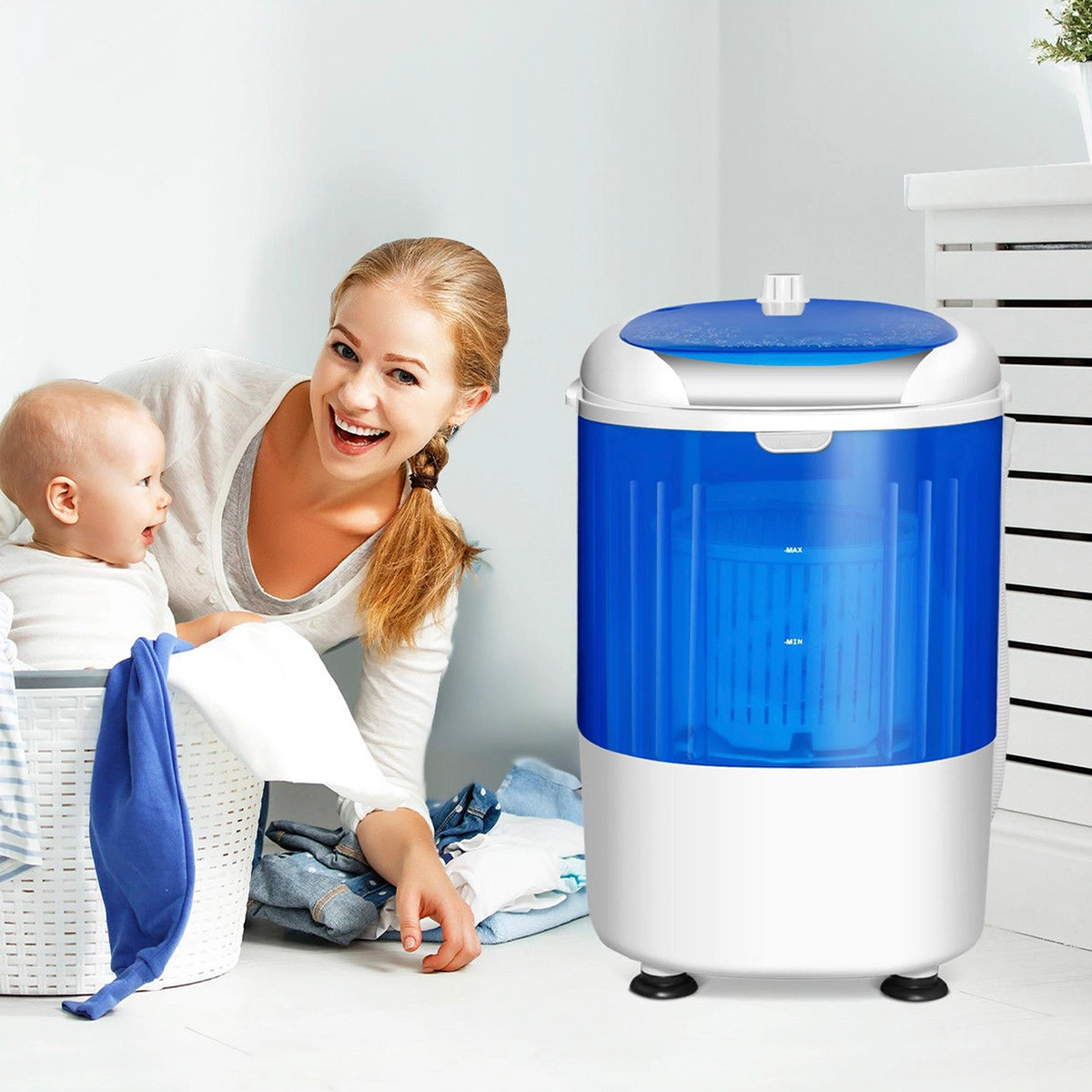 SUGIFT Portable Semi Auto Washing Machine and Dryer 5.5-lb Capacity Blue PP Housing