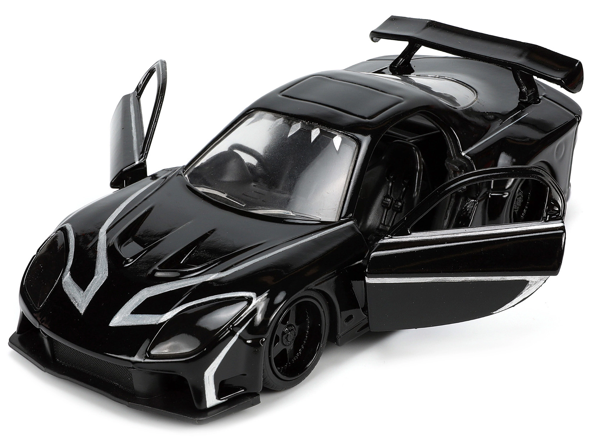 Jada 1995 Mazda RX-7 RHD (Right Hand Drive) Black and Black Panther Diecast Figure "The Avengers" "Hollywood