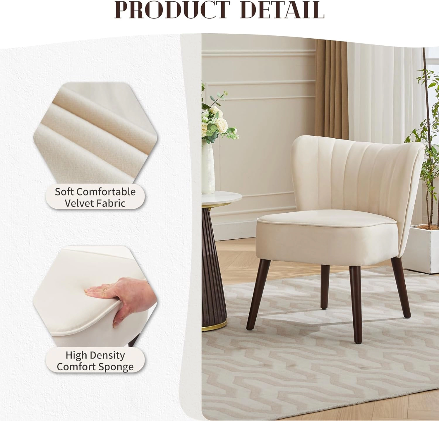 BebreezChic Modern Velvet Upholstered Armless Wood Legs Living Room Reading Lounge Chair