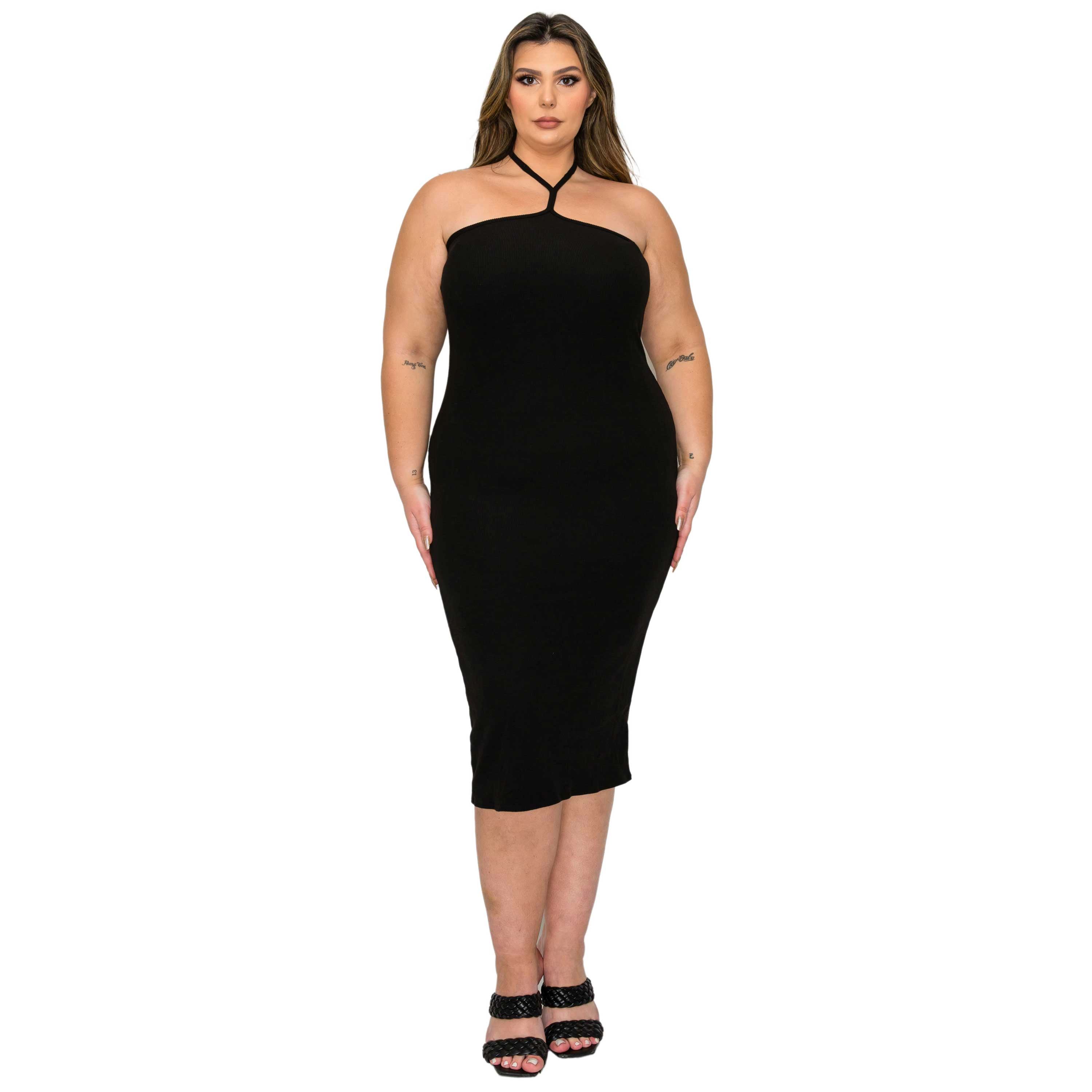L I V D Women's Plus Sienna Tie Neck Rib Dress