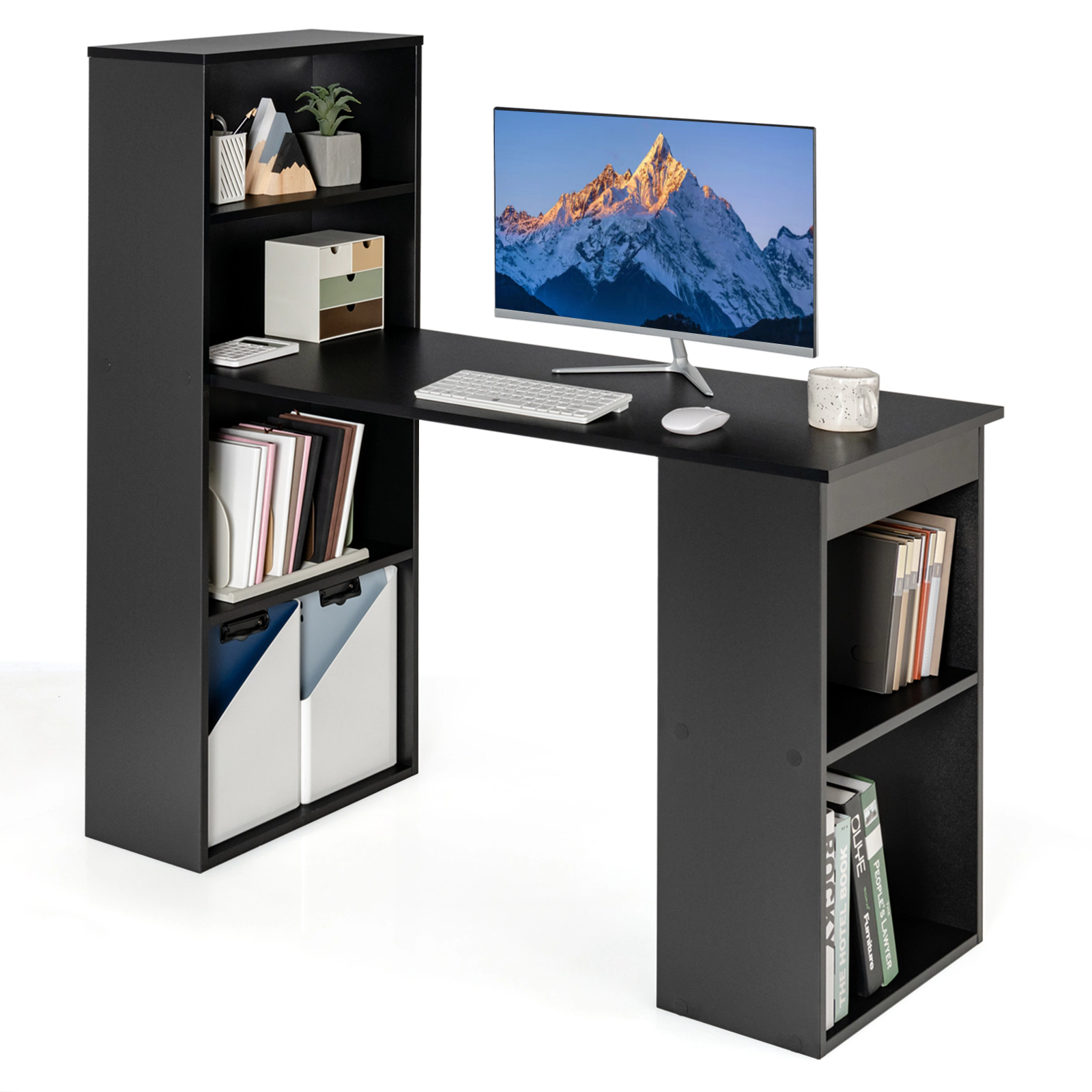 SUGIFT Computer Desk Writing Workstation with 6-Tier Storage Shelves 201-lb Tabletop Capacity Black