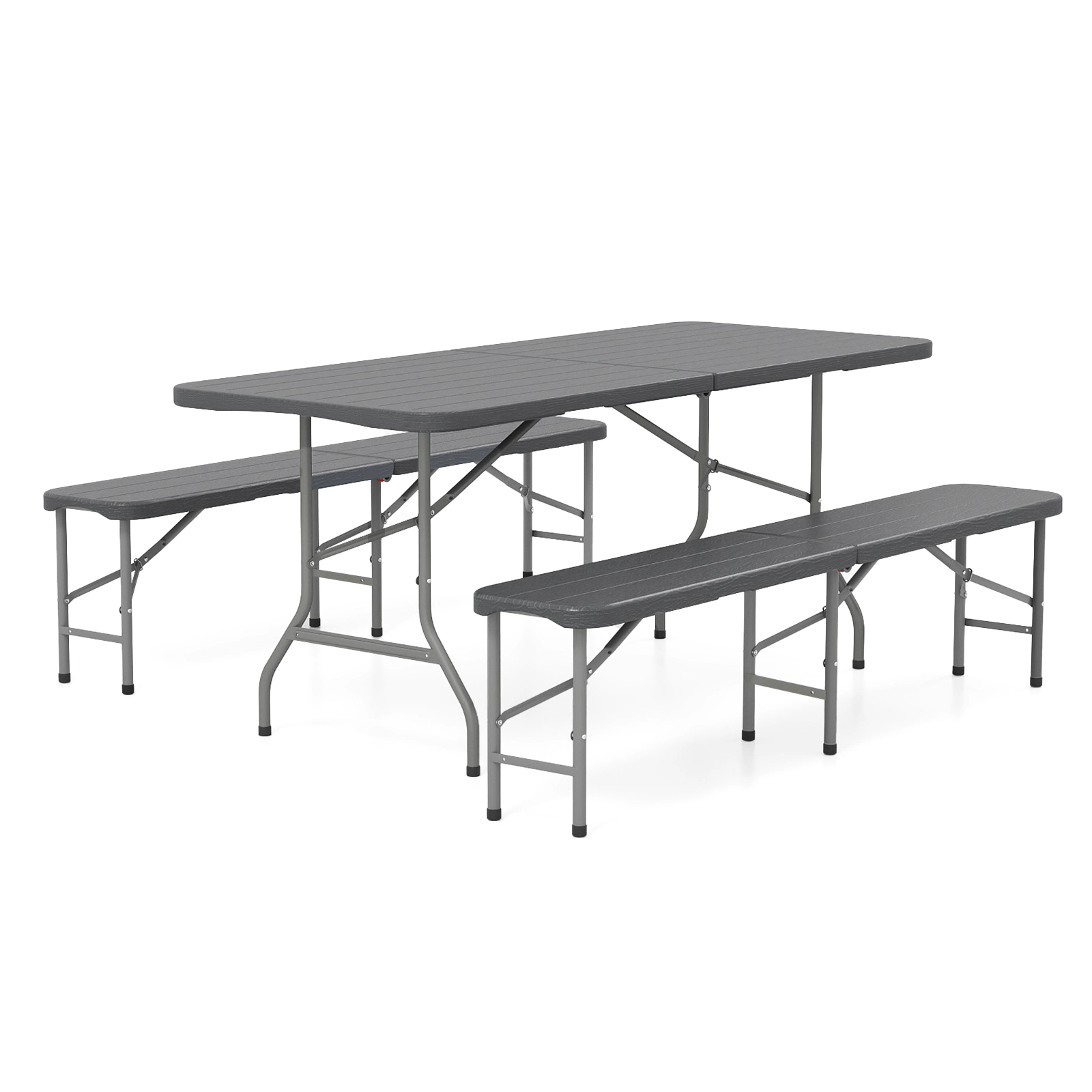 SUGIFT 6-Ft Folding HDPE Bench with Heavy-Duty Metal Frame 1320-lb Capacity 71-in Long Seat Handle Lock Gray Brown