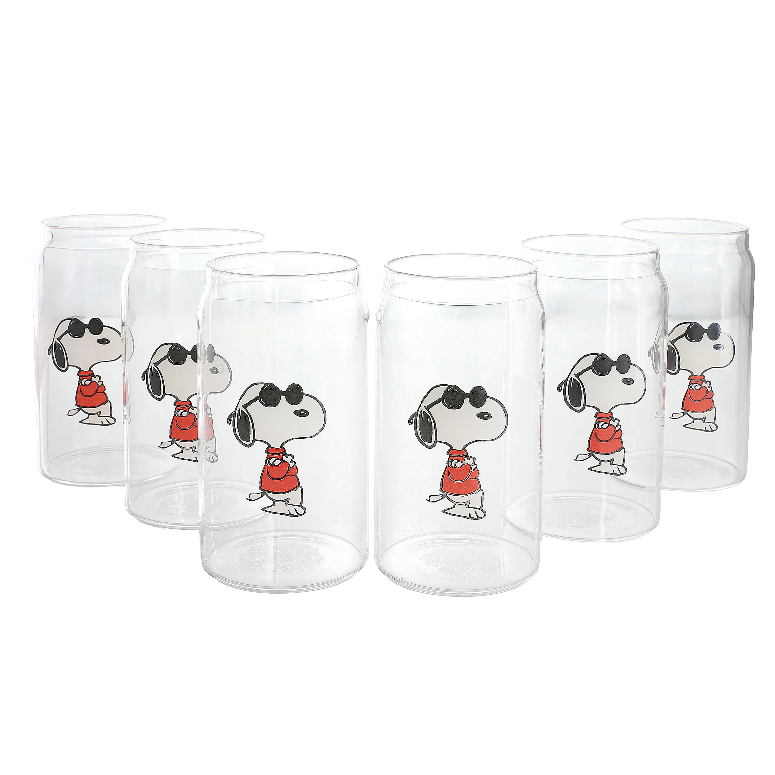 Peanuts 6 Piece Summer Day Warm Hugs 16 Ounce Glass Tumblers