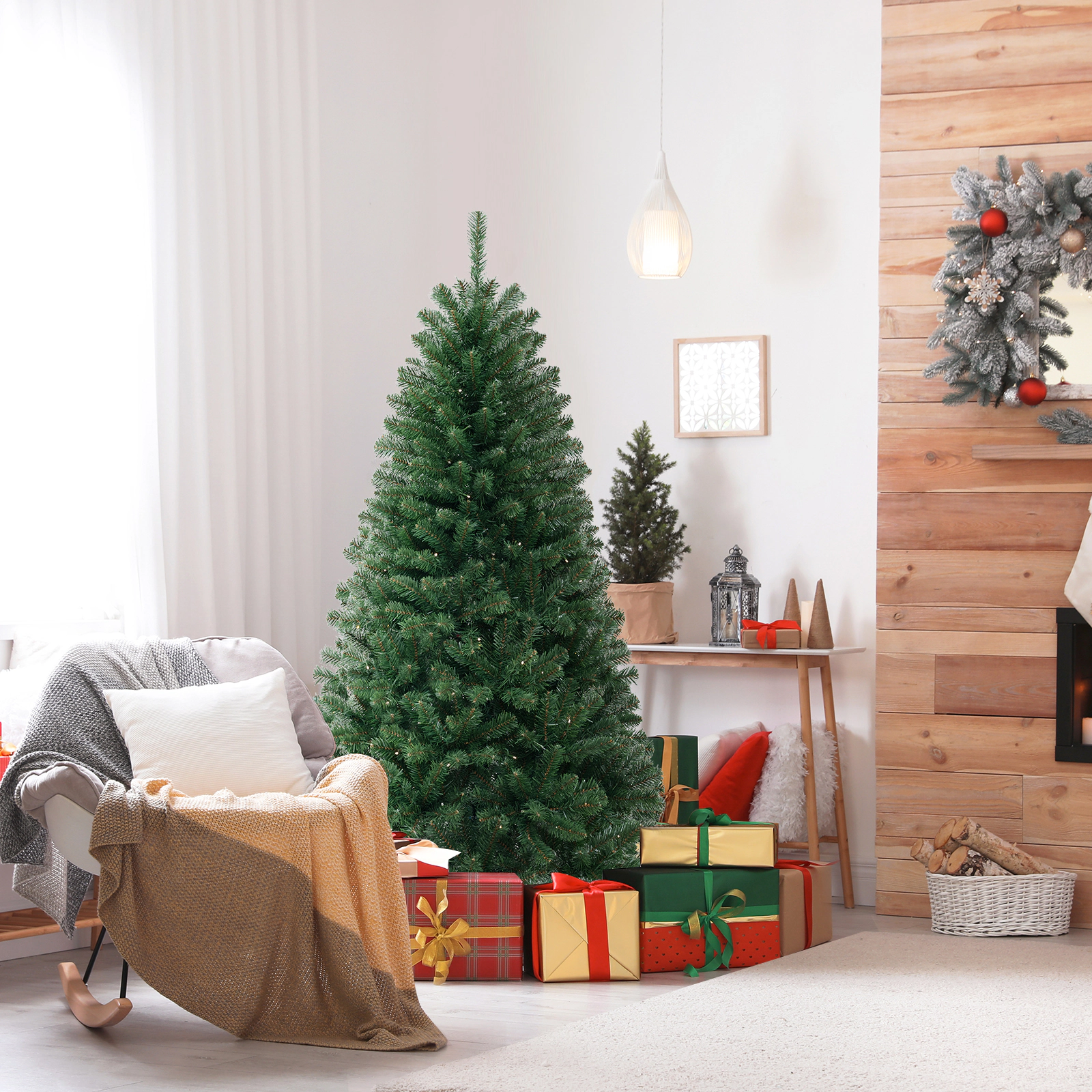 LJG 6/7/8 FT Artificial Christmas Tree with 568/830/1182 Branch Tips and 200/250/400 Warm White LED Lights-M