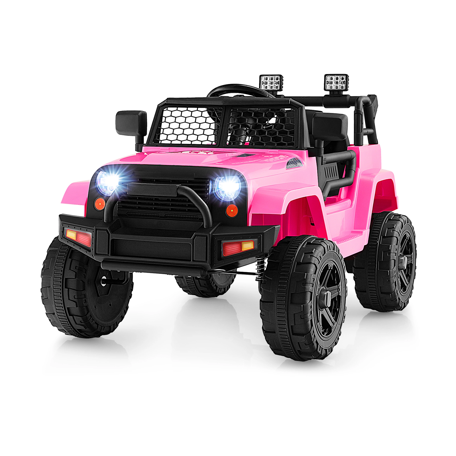 SUGIFT 12V Kids Ride On Truck Remote Control, Headlights & Spring Suspension 66-lb Capacity Ages 3-7 Seat Belt White