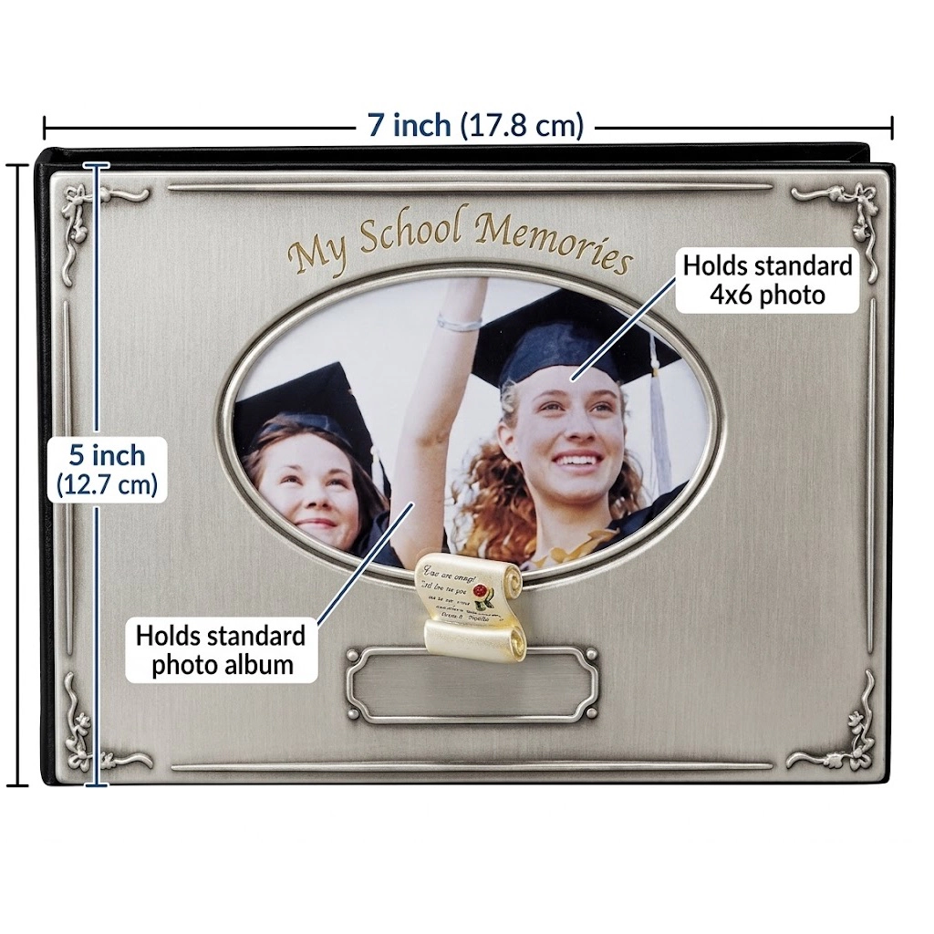 Jiallo "My School Memories" Silver-Finish Graduation Photo Album with Oval Frame Cover