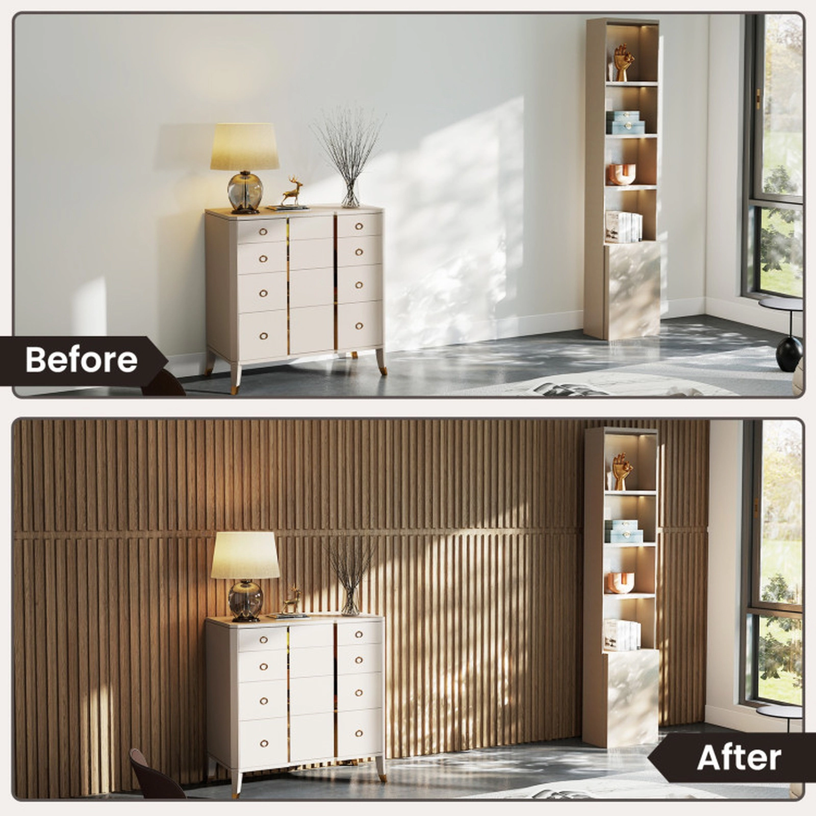 SUGIFT 12-Pack Walnut and Black 3D Fluted PVC Slat Wall Panels, 96 sq. ft.