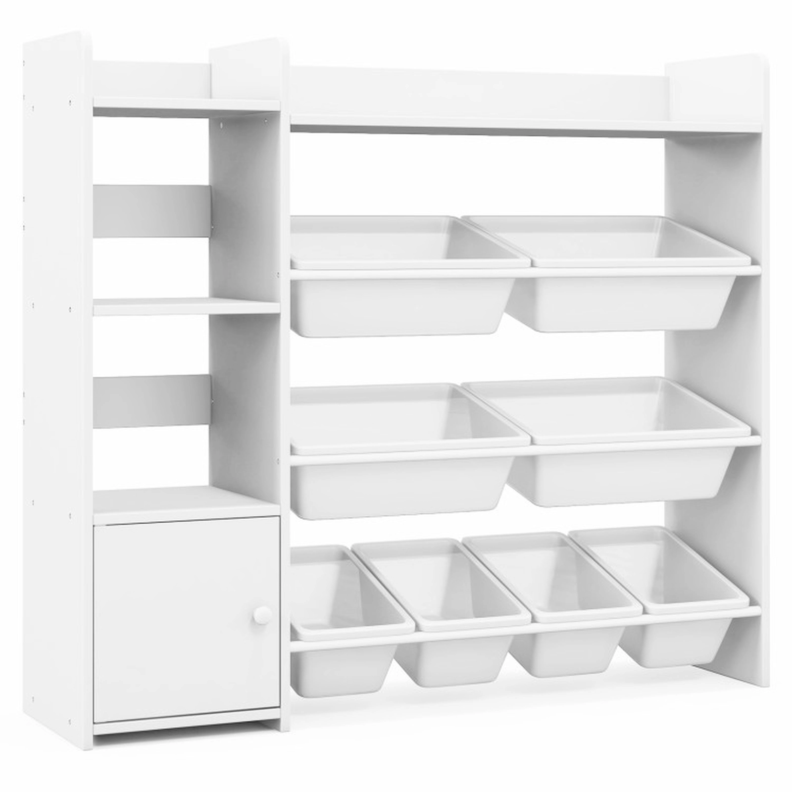 SUGIFT 4-Tier 265-lb Capacity Kids Toy Storage Organizer and Bookshelf with 8 Removable Bins and Door Cabinet