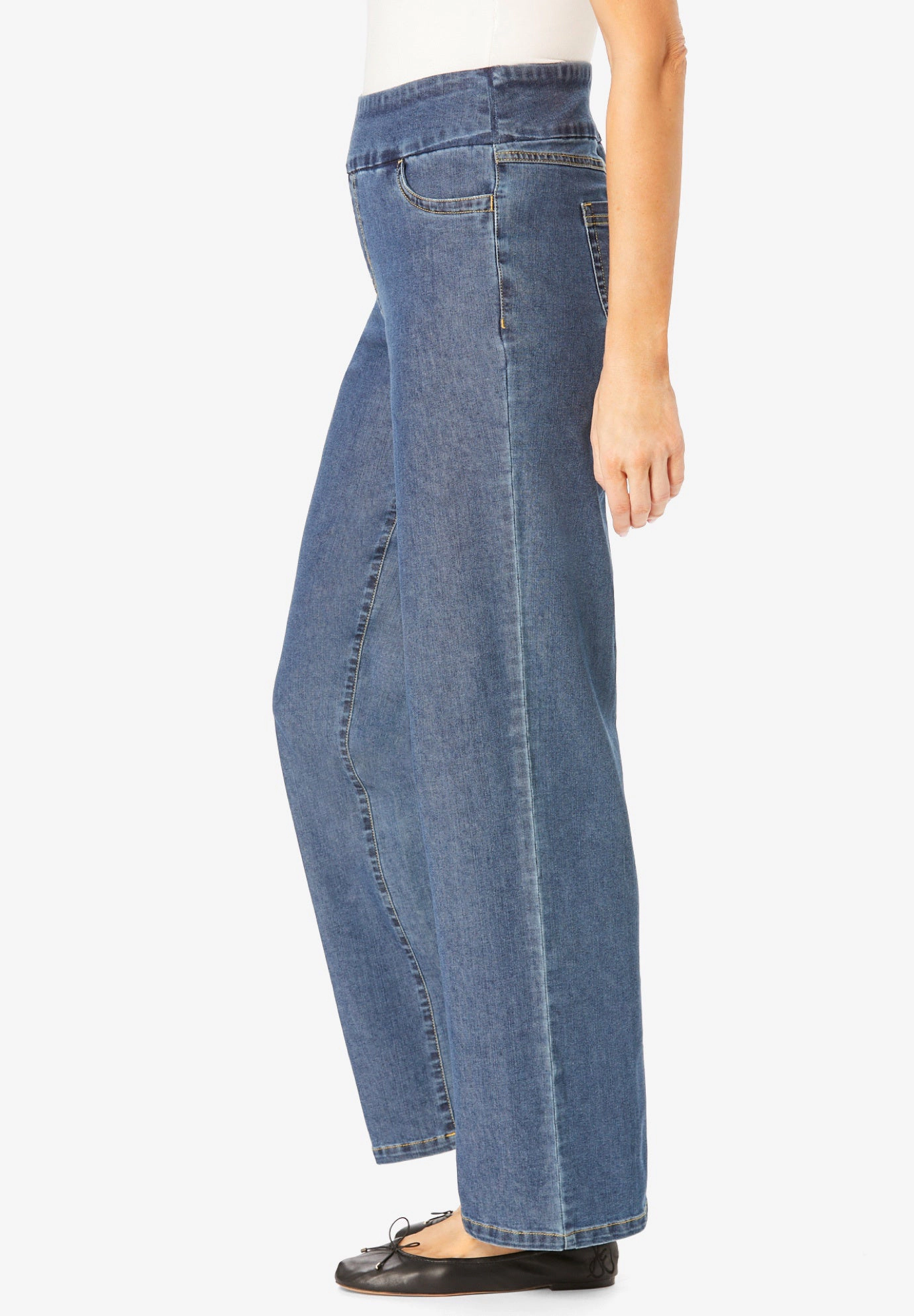 Woman Within Plus Flex-Fit Pull-On Wide-Leg Denim Jean