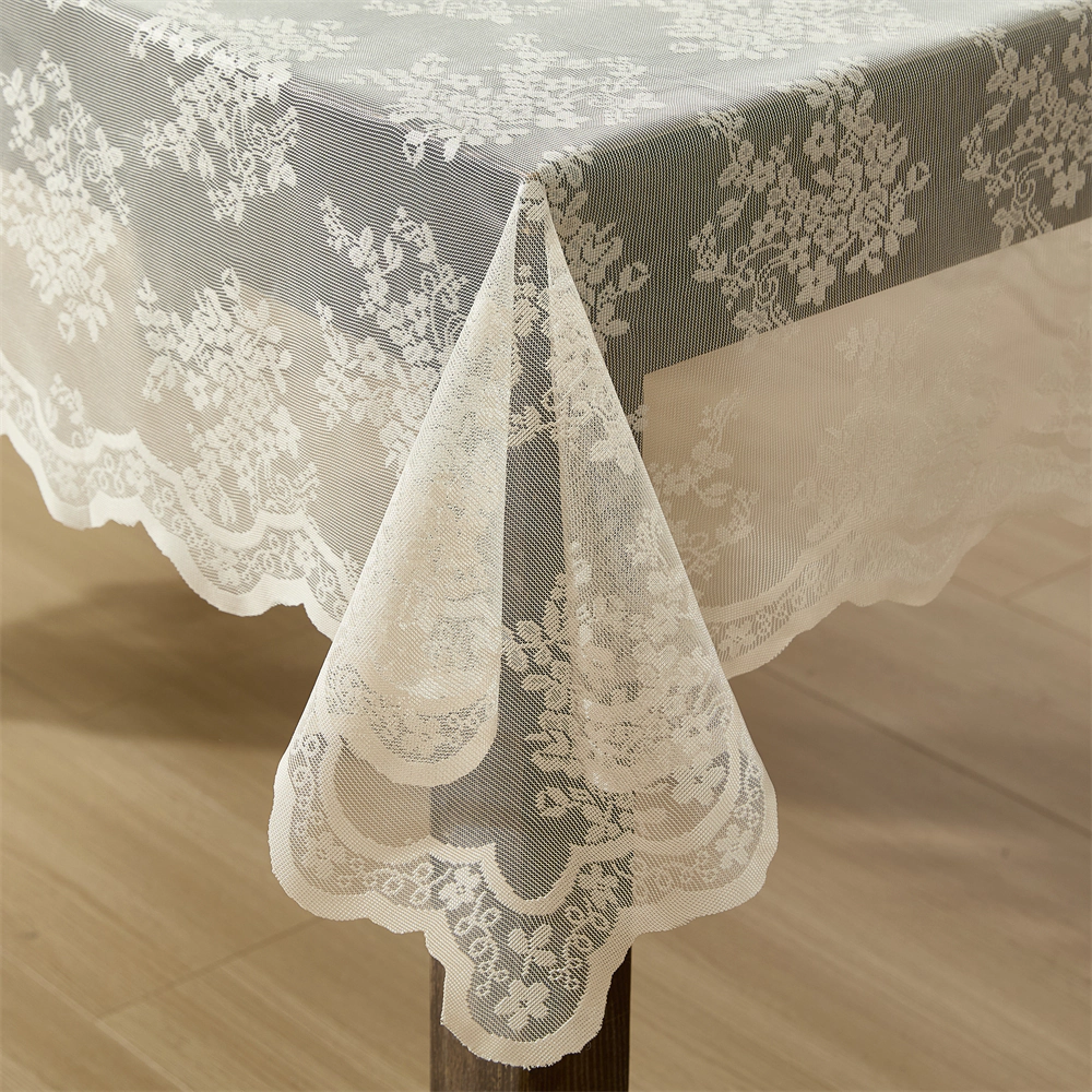 HLC.ME Jolene Floral Scalloped Lace Fabric Wrinkle Resistant Tablecloth