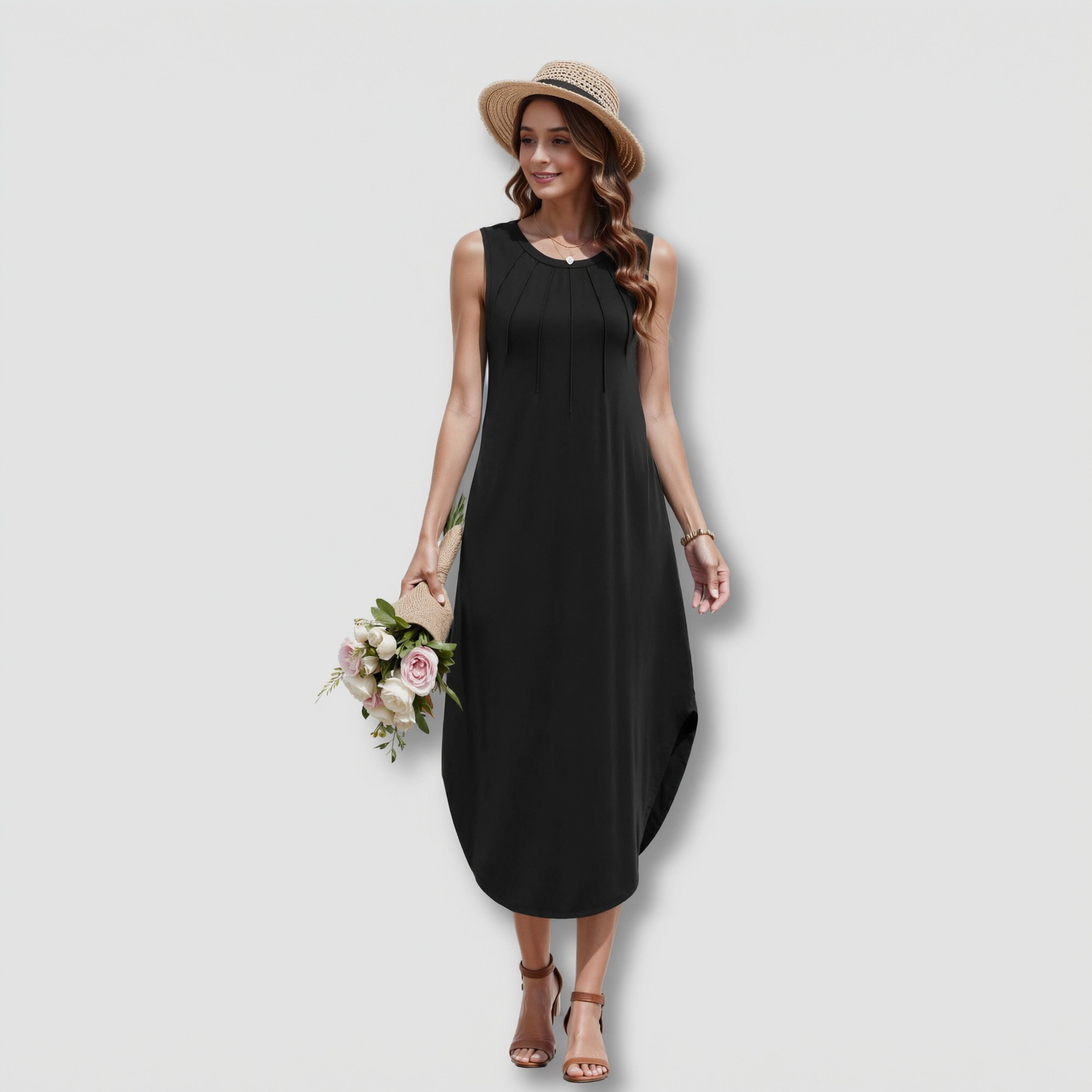 Zeagoo Women's Round Neck Sleeveless Midi Dress