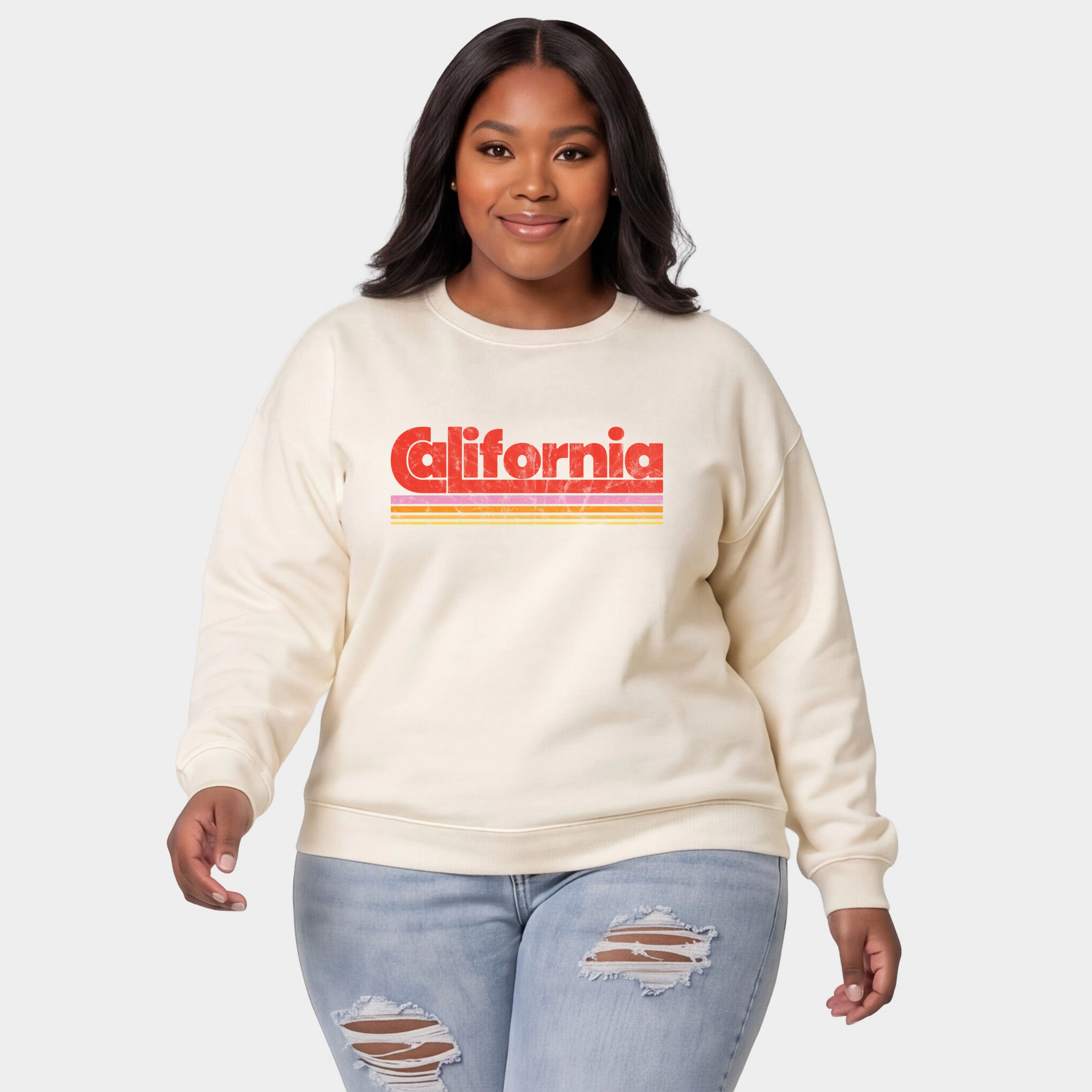 Simply Sage Market - Women's Plus Sized Graphic Sweatshirt California Retro Stripes