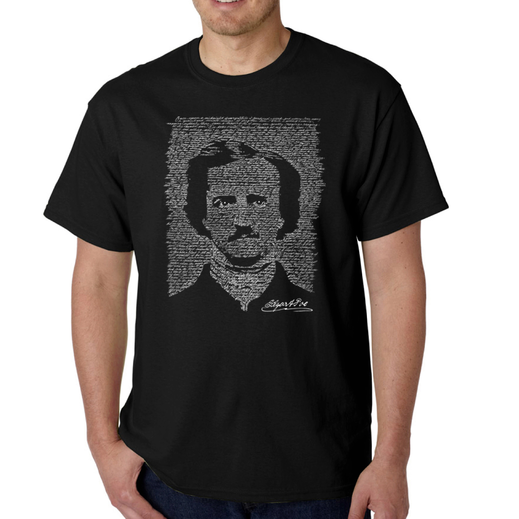 LA Pop Art Men's Edgar Allan Poe The Raven Word T-Shirt - 100% Cotton, Crew Neck, Short Sleeve