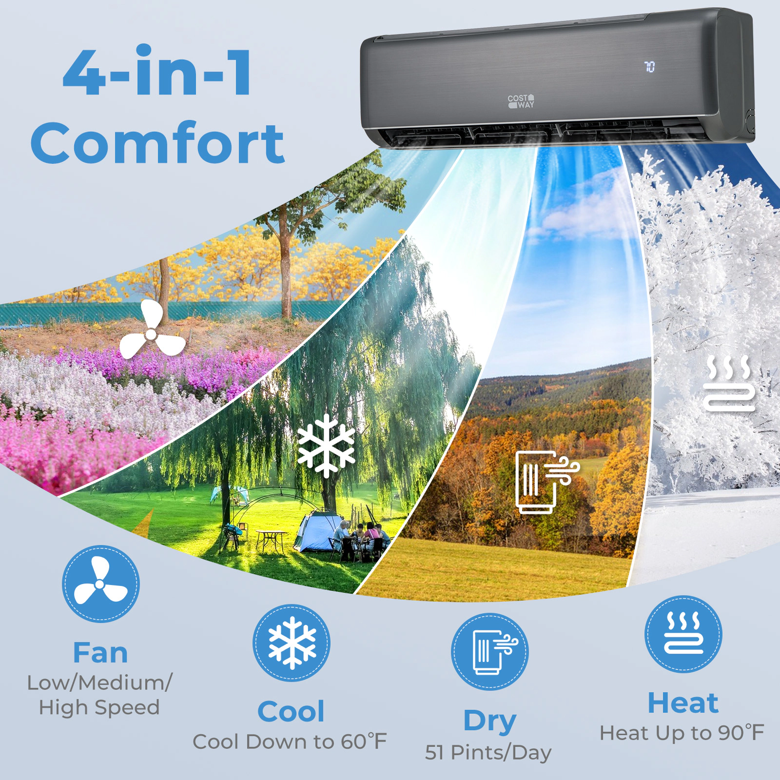 LJG GreyVolt Series Energy Star Certified 12000 BTU 21 SEER2 208-230V Mini Split Air Conditioner and Heater Gray