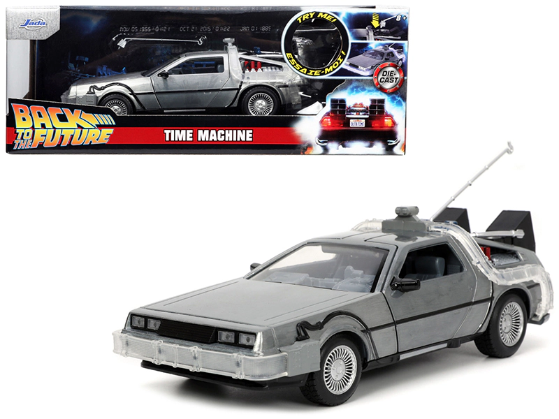 Jada DeLorean Brushed Metal Time Machine with Lights "Back to the Future" (1985) Movie "Hollywood Rides"