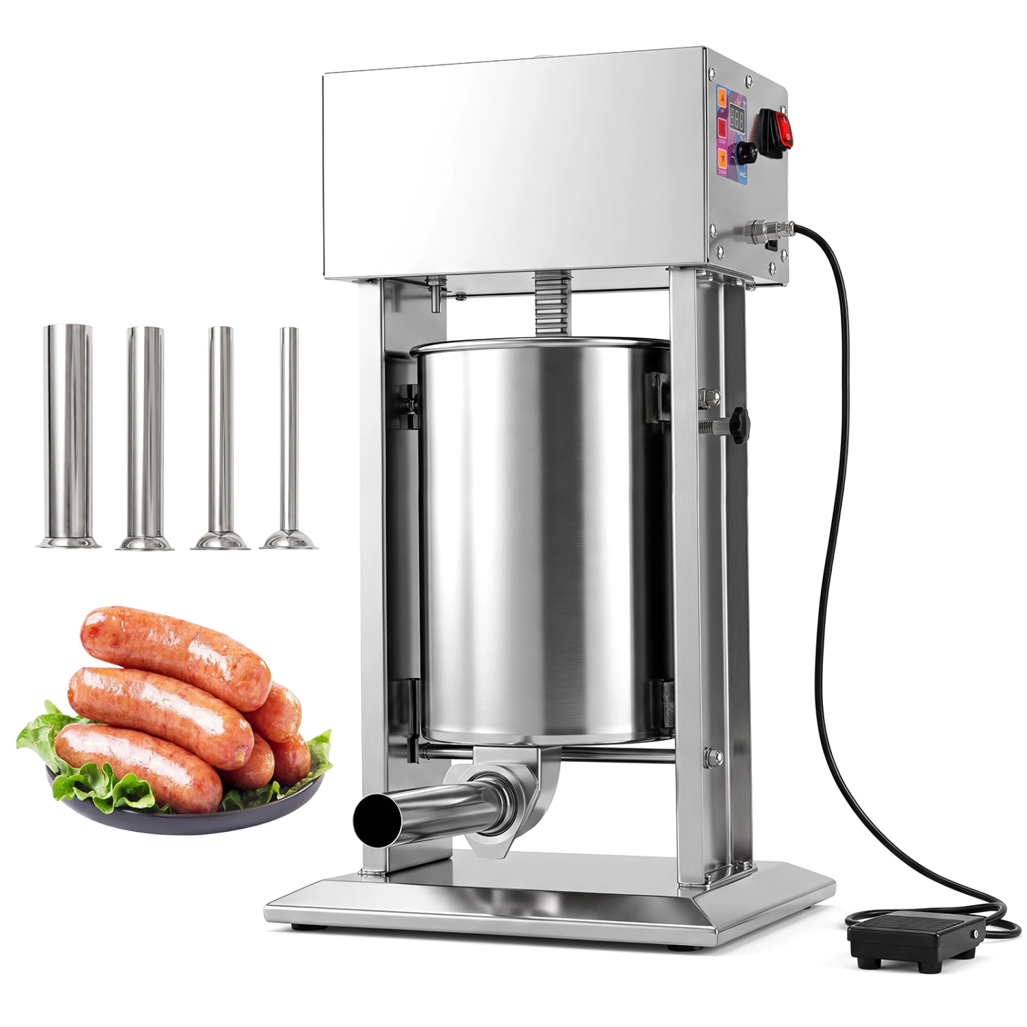 LJG 12L Electric Sausage Stuffer with 4 Stuffing Tubes Foot Pedal and Stepless Speed Control