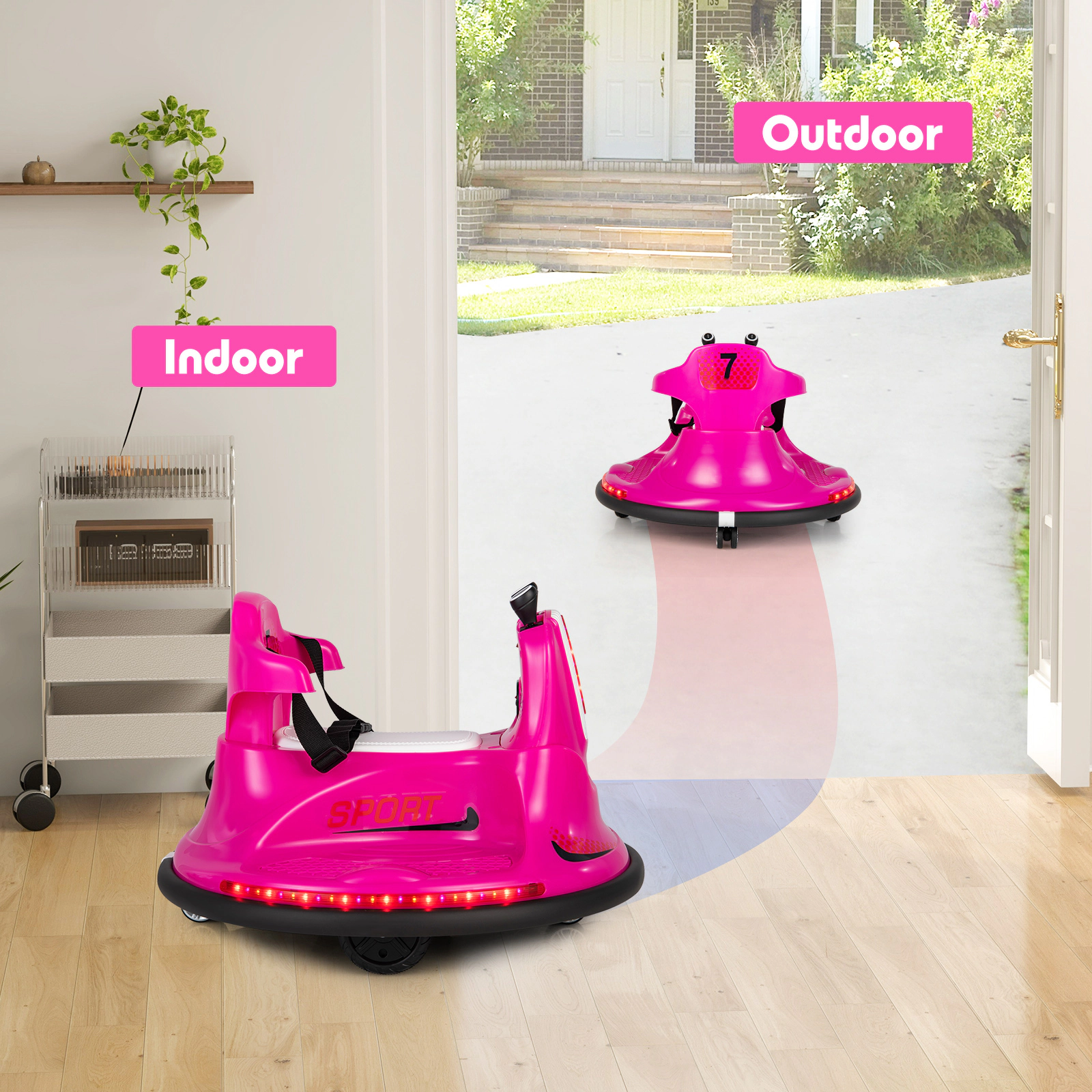 SUGIFT 12V Ride On Bumper Car with Remote Control Lights and Music 66-lb Capacity Ages 37-95 Months 26-in Wide Pink