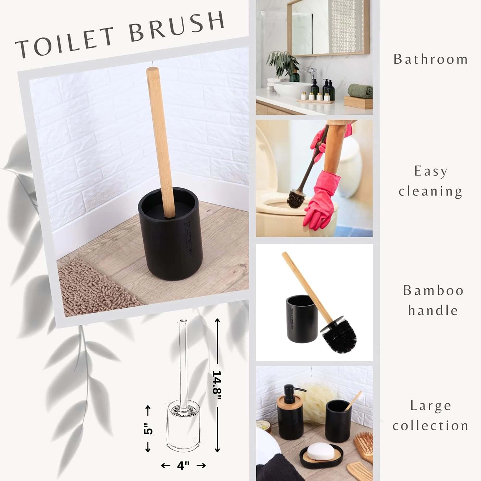 Evideco French Home Goods Willis Toilet Brush Set - Matte Polyresin Cup with Bamboo Handle