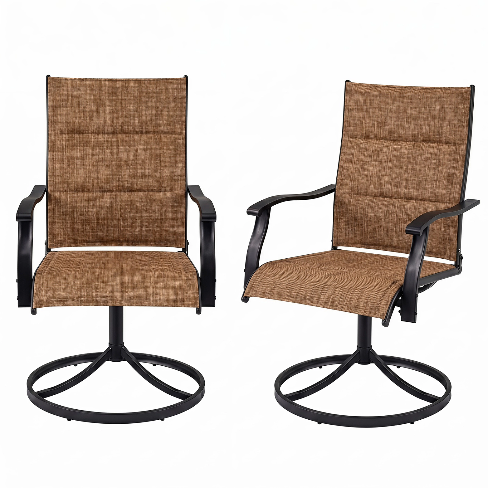 SUGIFT Set of 2 Padded Swivel Patio Dining Chairs with Curved Armrests and Metal Frame