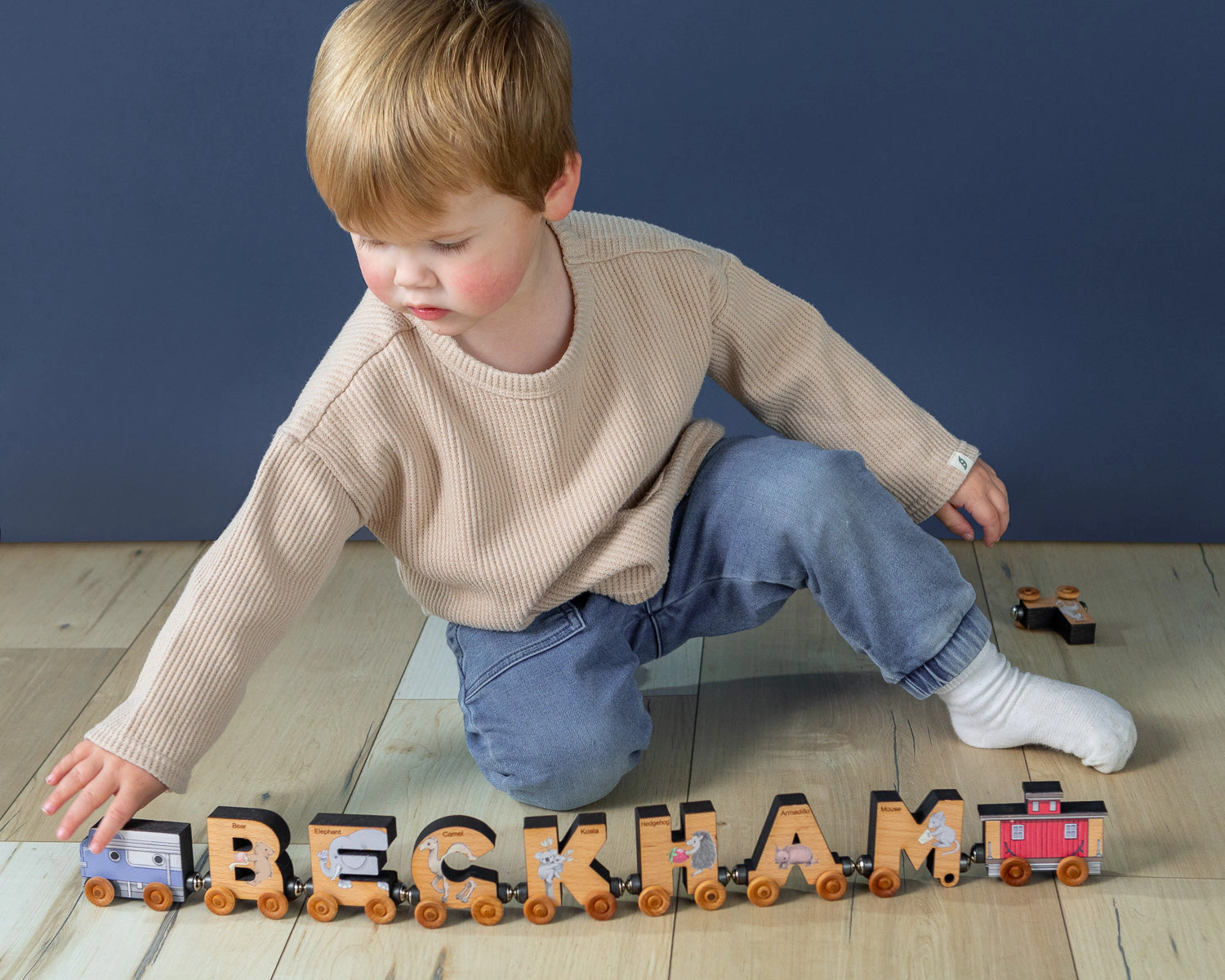 Wooden ABC Magnetic Letter Train Set with Organic Cotton Bag - Cherry Wood - Made in USA