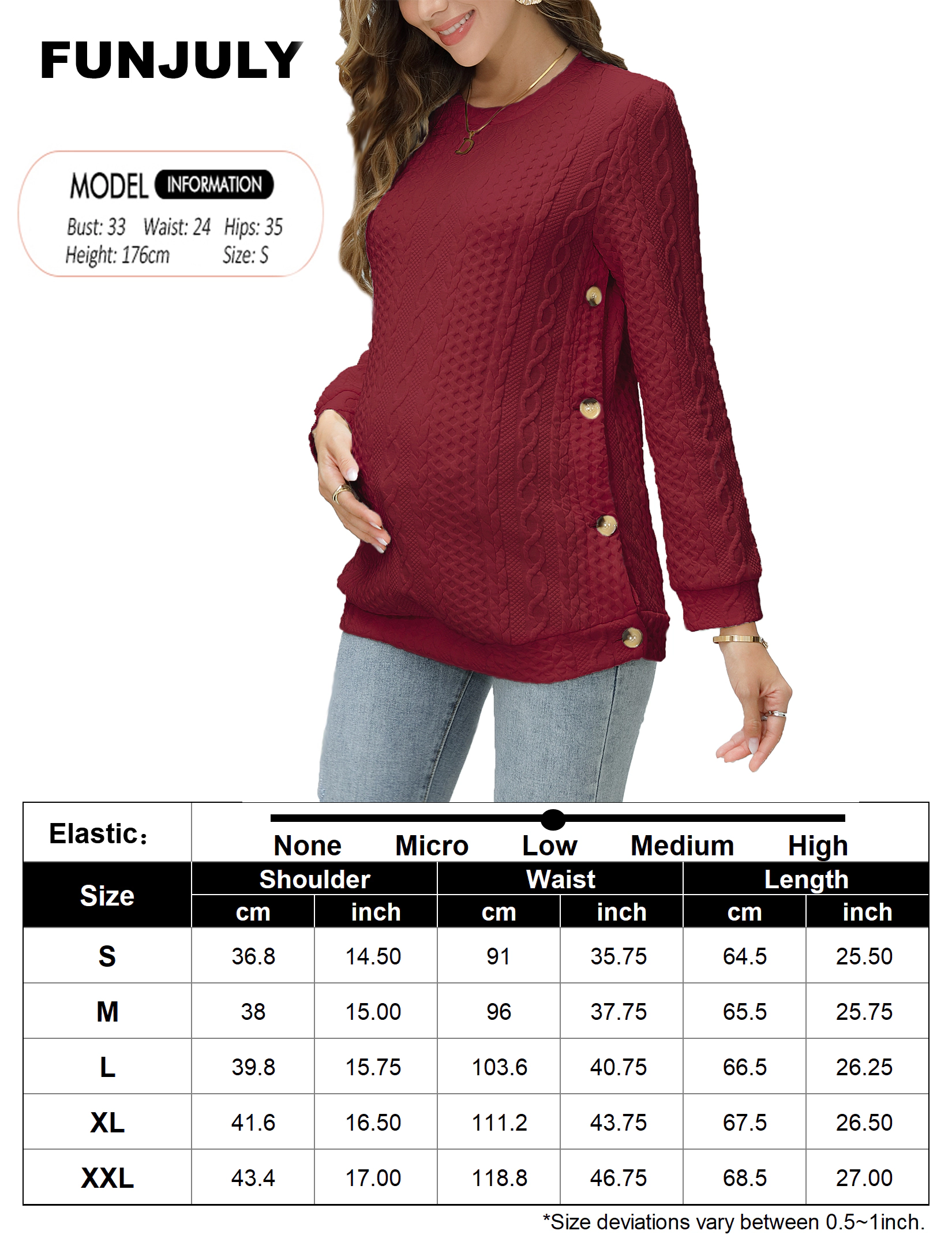 KOJOOIN Women's Maternity Sweatshirt Cable Textured Long Sleeve Tunic Top Round Neck Pregnancy Shirt