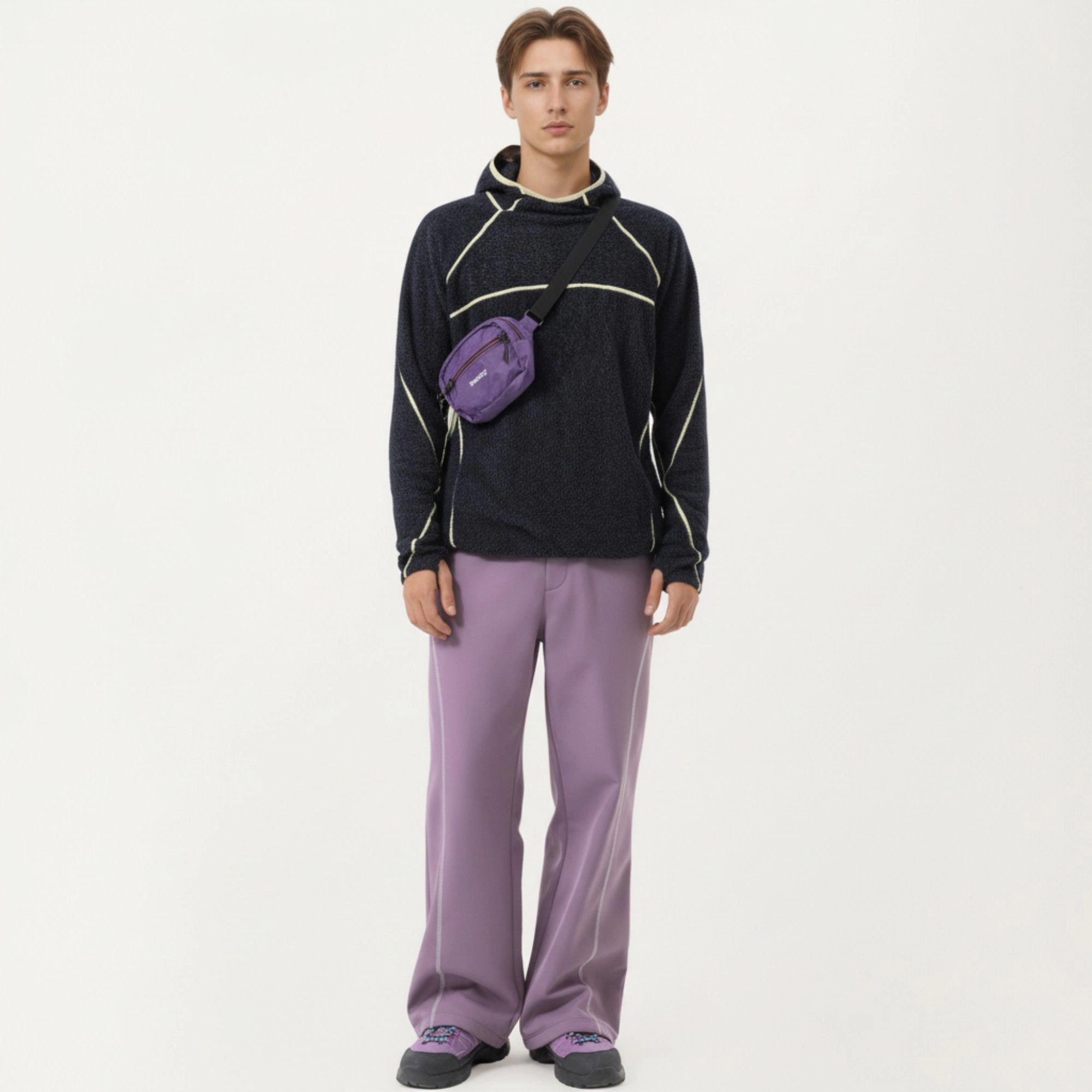 Anna-Kaci Men's Hooded Long Sleeve Pullover Top with Contrast Seam Detailing and Stretch Knit Construction
