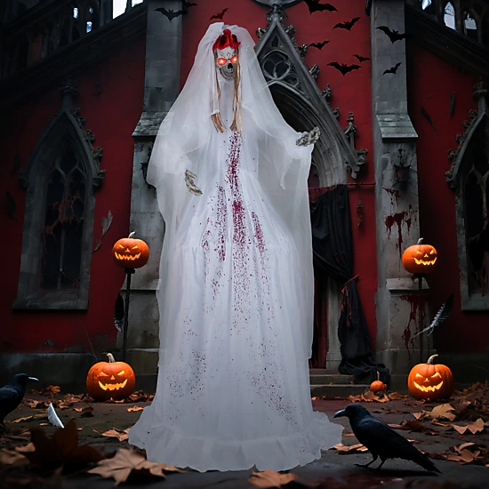 SUGIFT 7.2-ft Halloween Animatronic Standing Bride with Sound-Activated ...