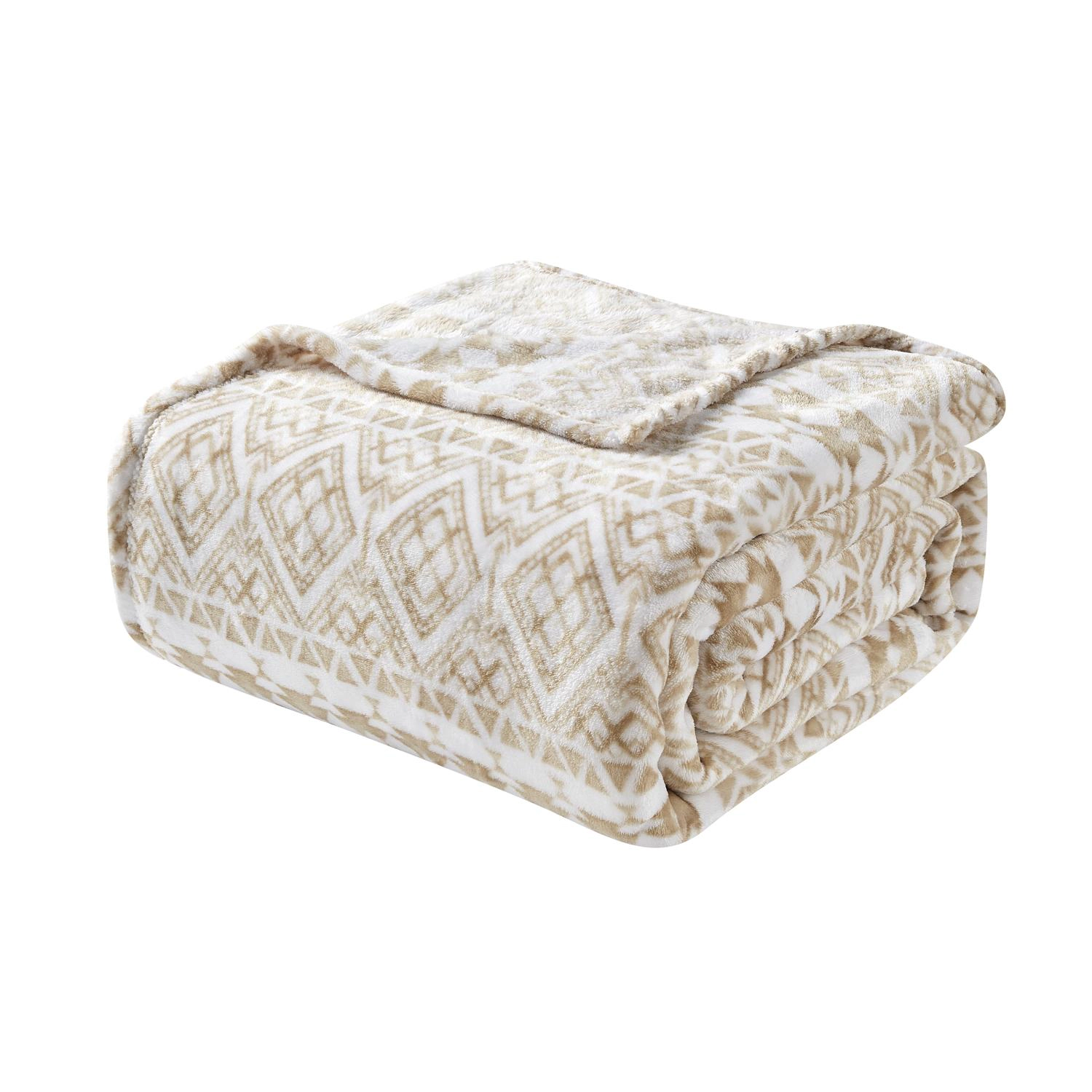 Plazatex Tala Printed Luxurious Ultra Soft Lightweight Bed Blanket 90" x 90" Beige