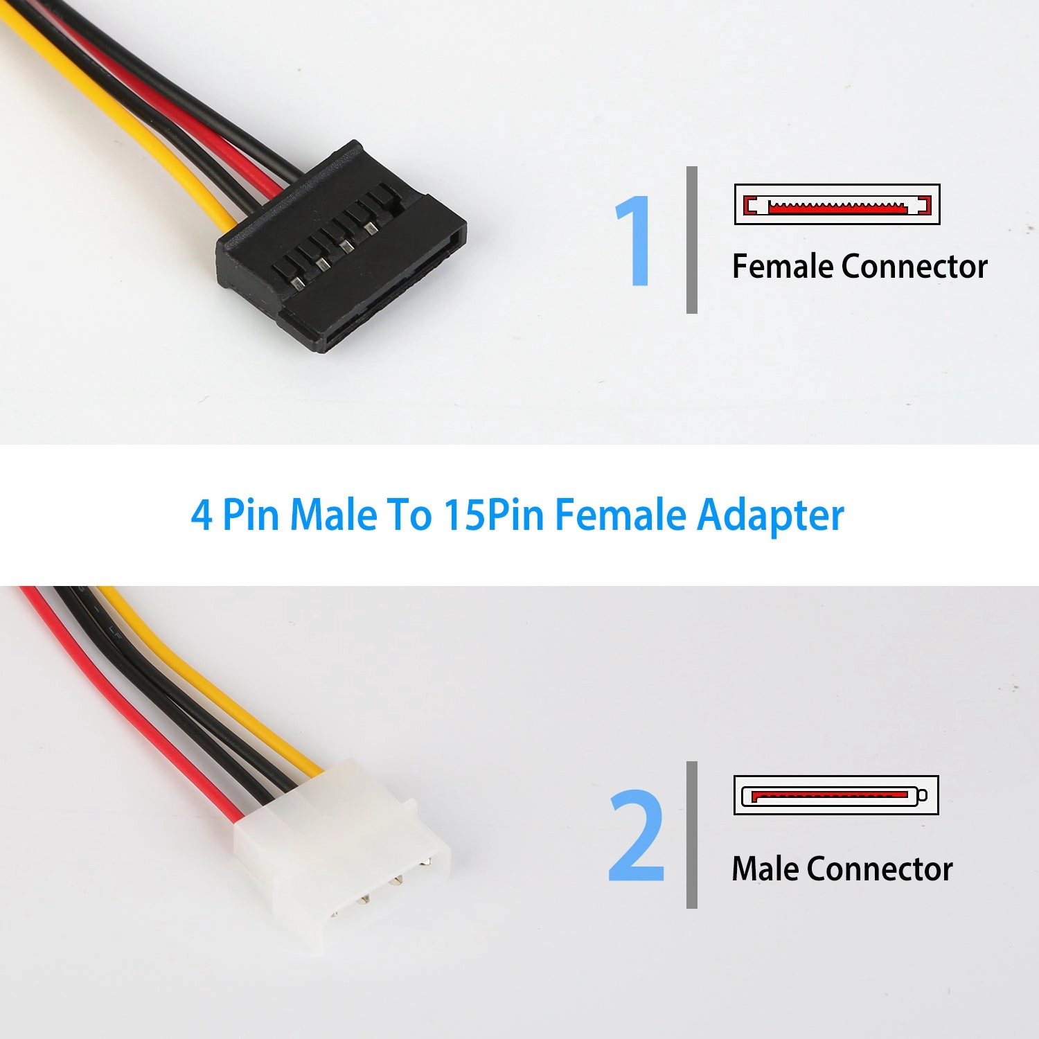 GBruno 4-Pin To 15-Pin SATA Power Cable Adapter 2-Pack
