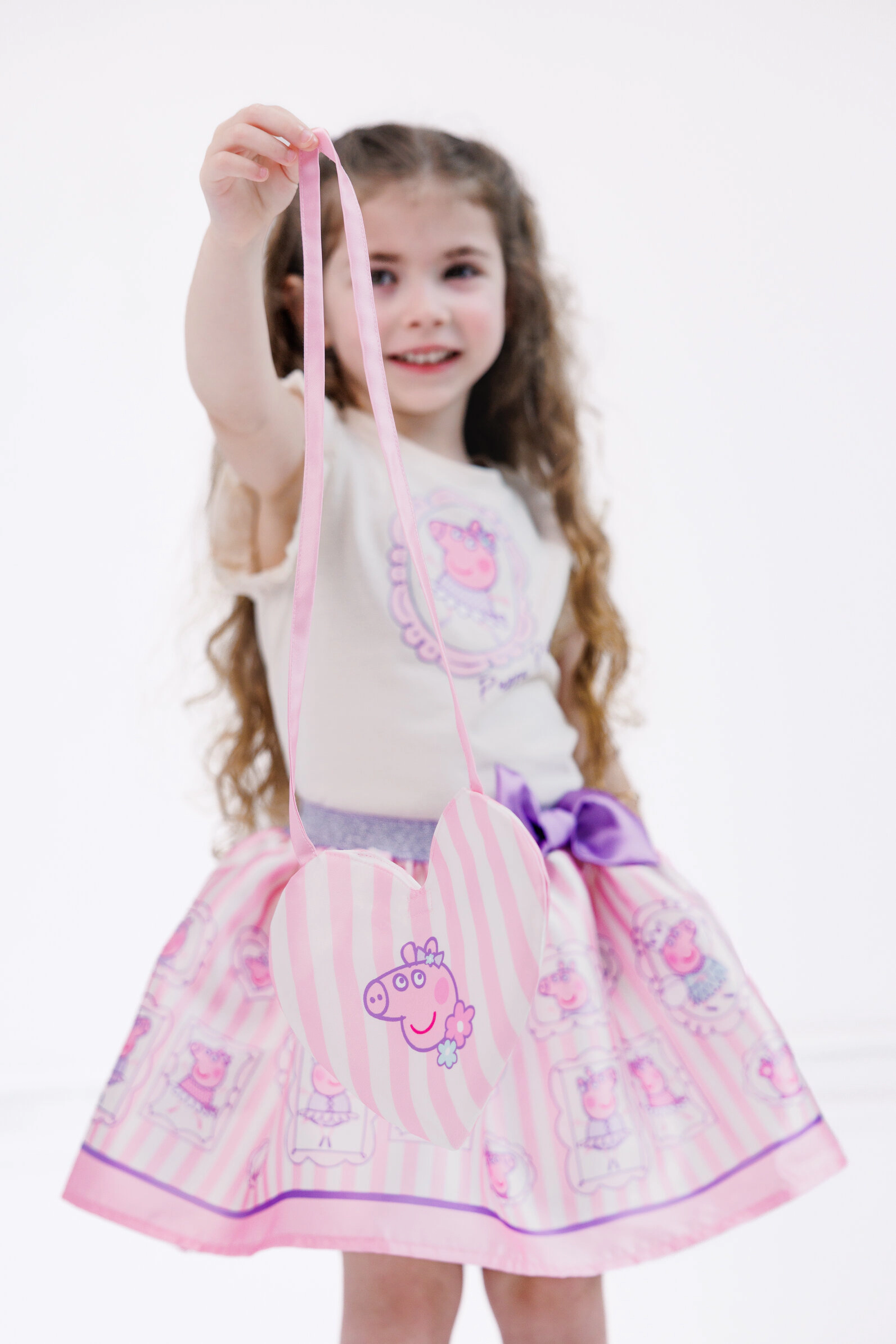 Peppa Pig Girls' T-Shirt and Satin Skirt Set with Bag