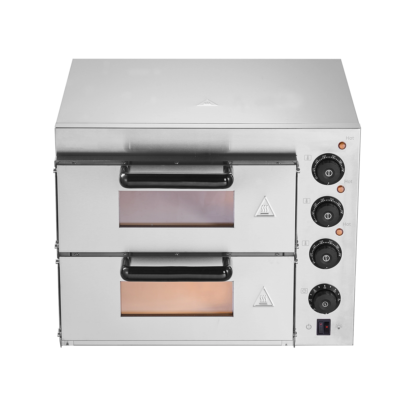 HONGGE Commercial Pizza Oven Countertop, Double Deck Layer, Stainless Steel Electric Pizza Oven with Stone and Handle