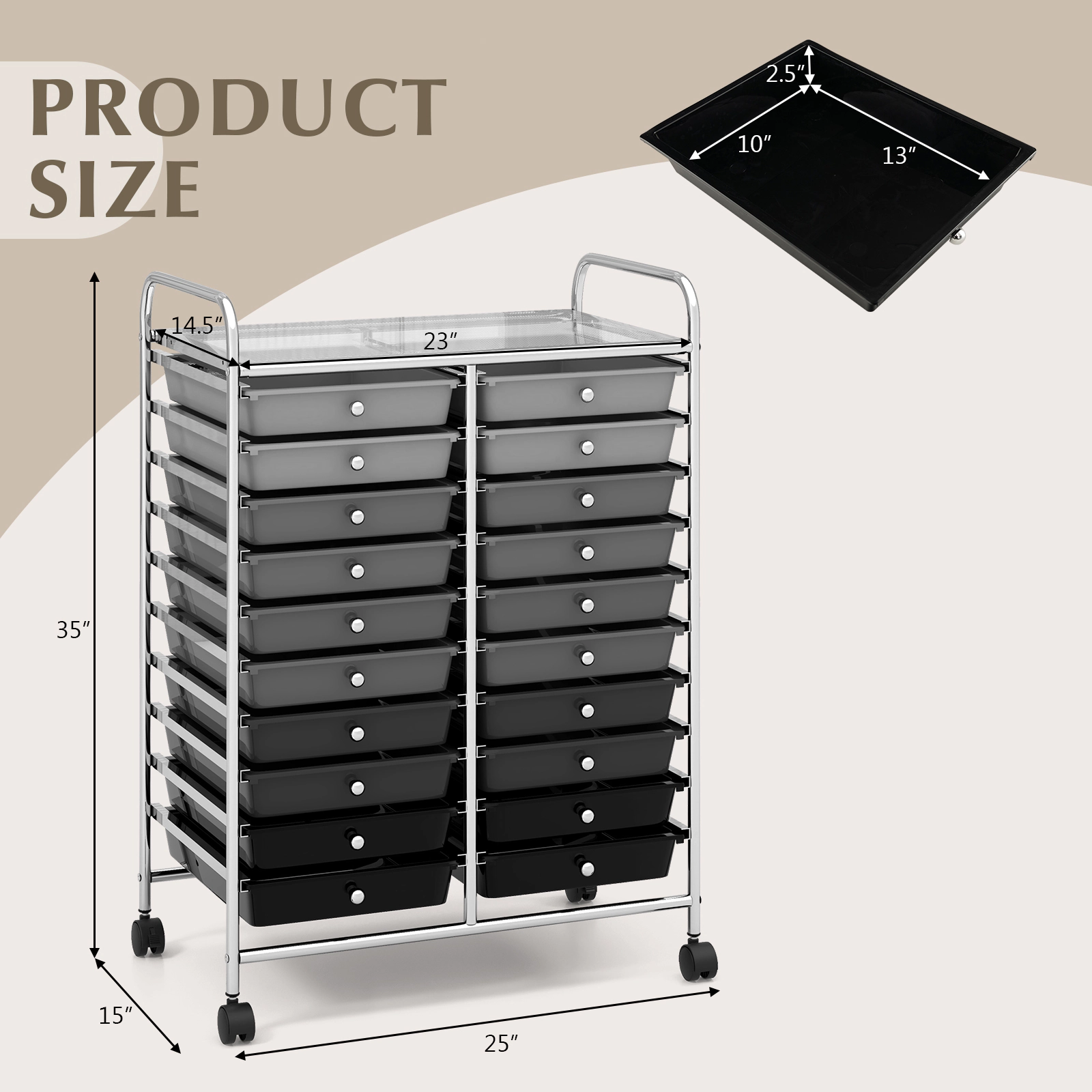 SUGIFT 20-Drawer Rolling Cart Inventory and Shipping Supply Organizer with Locking Wheels for Office
