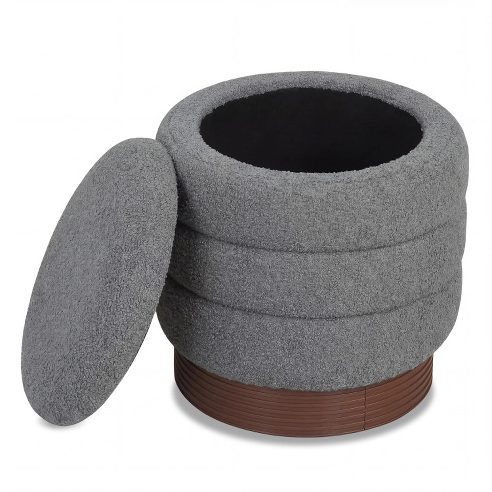 SUGIFT Gray Round Boucle Storage Ottoman, 400 lb Capacity, 360° Swivel Top