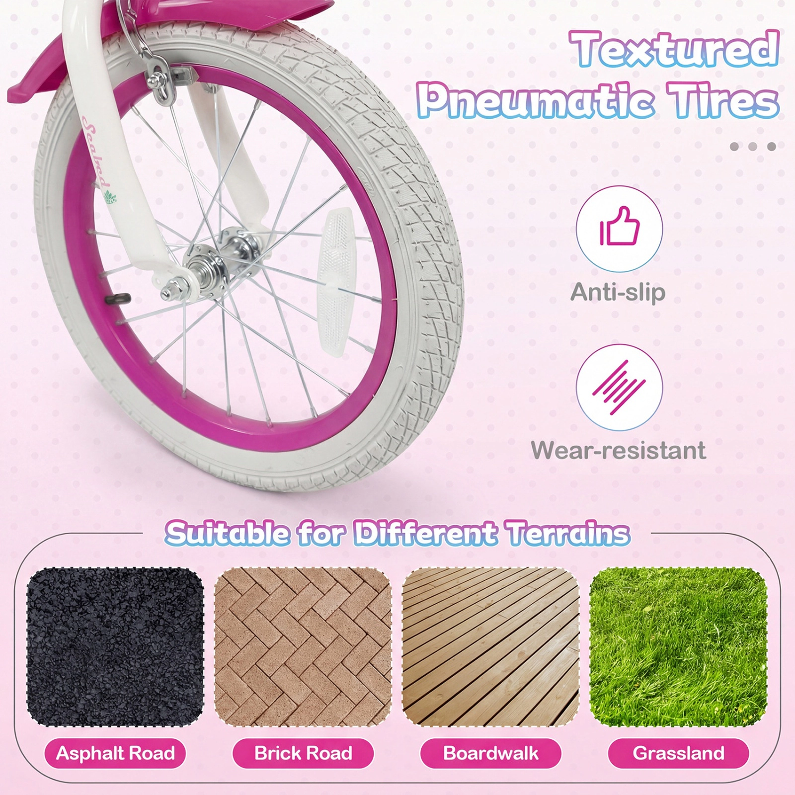 SUGIFT Princess of the Sea 16-Inch Kids Bike with Basket and Streamers 110-lb Capacity Ages 4-7 Rose Red