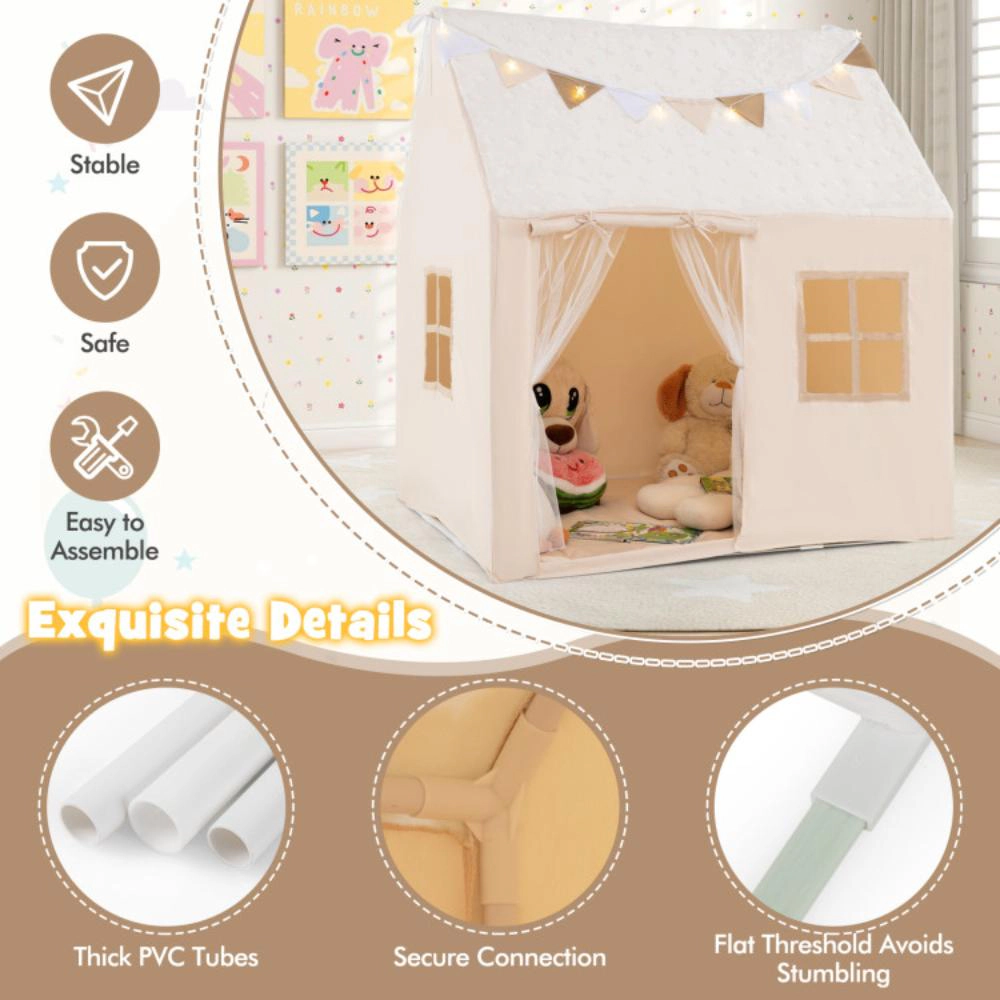 Hivvago Kids Play Tent Large Playhouse with Glow in the Dark Stars and Mat-Beige