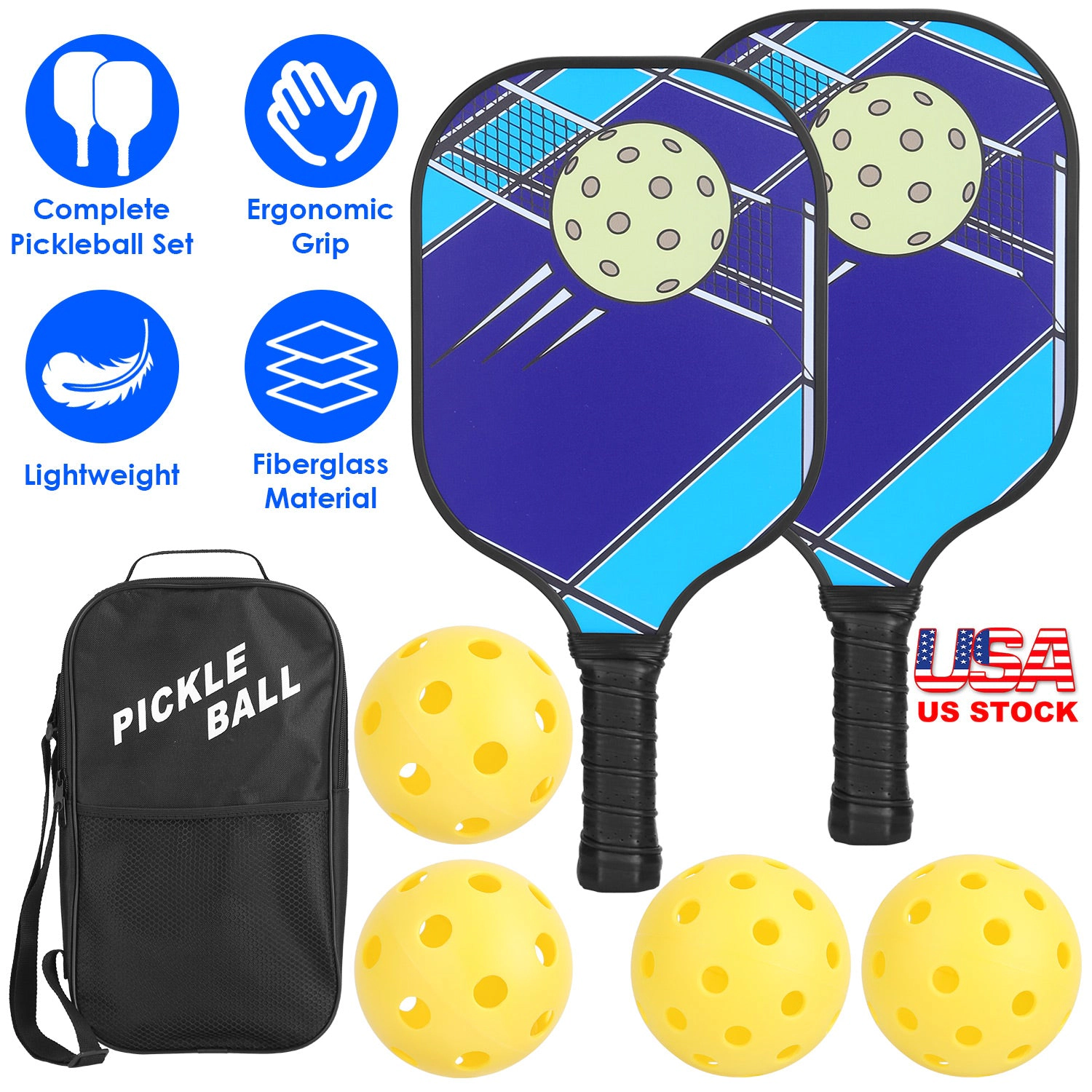GBruno Fiberglass Pickleball Set With Carry Bag
