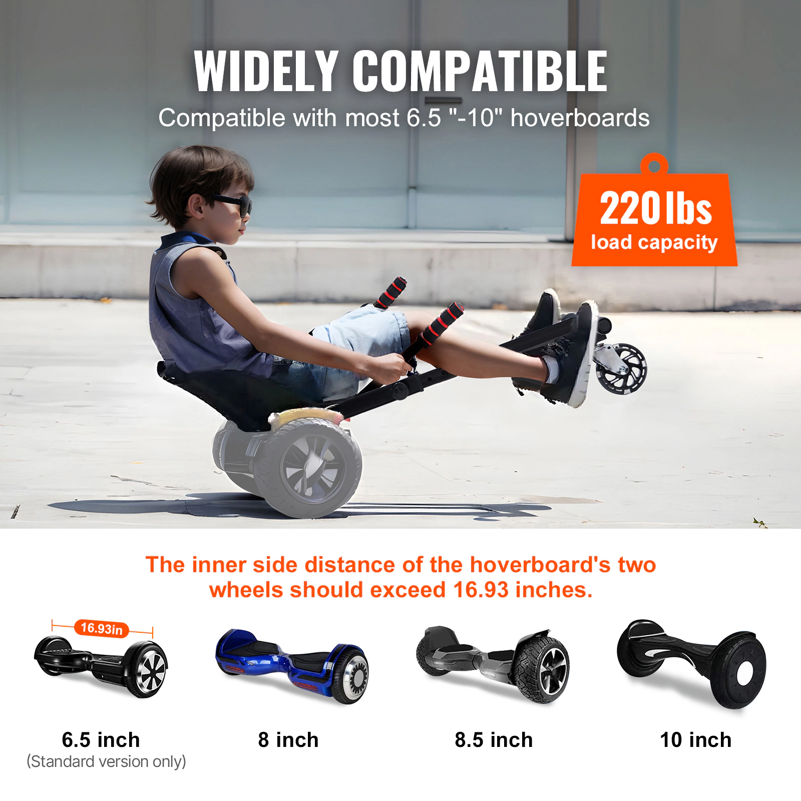 HONGGE Hoverboard Seat Attachment with LED Lights, Adjustable Frame Length, Fits 6.5" 8" 8.5" 10" Hoverboards